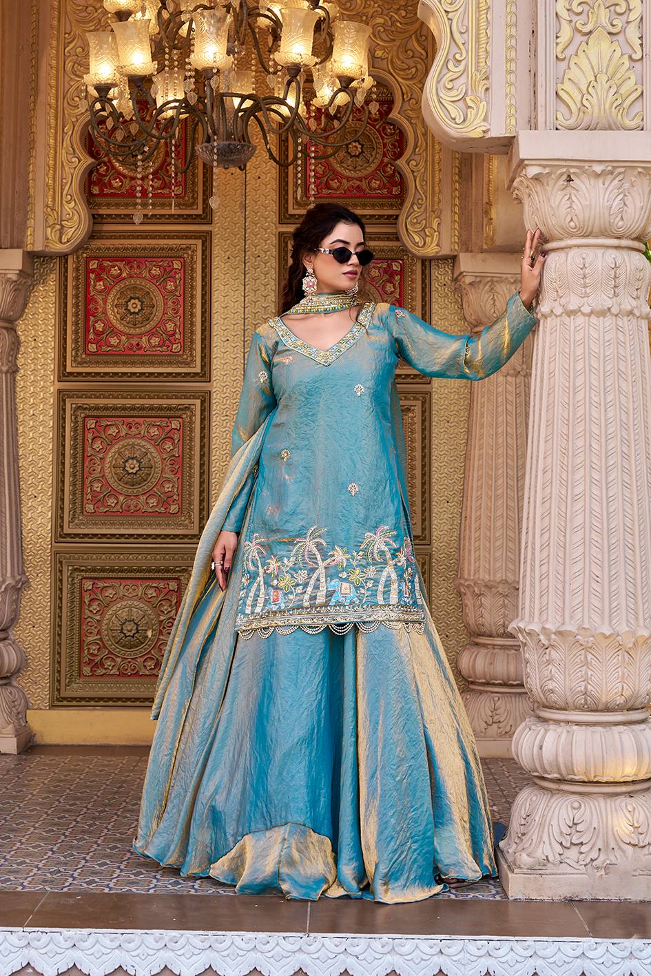 Designer Embroidered Fendy Kurti Lehenga Dupatta Set