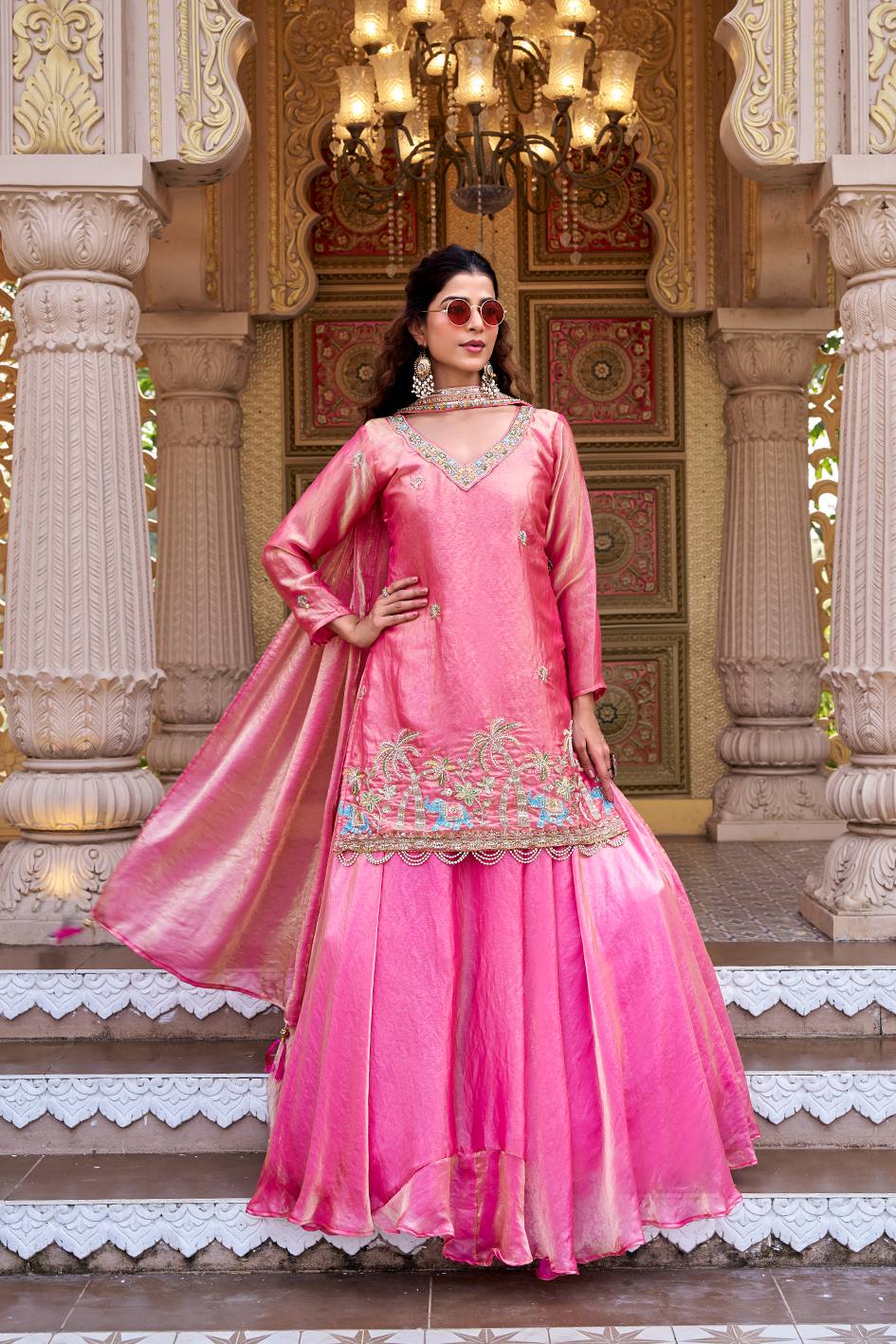 Designer Embroidered Fendy Kurti Lehenga Dupatta Set