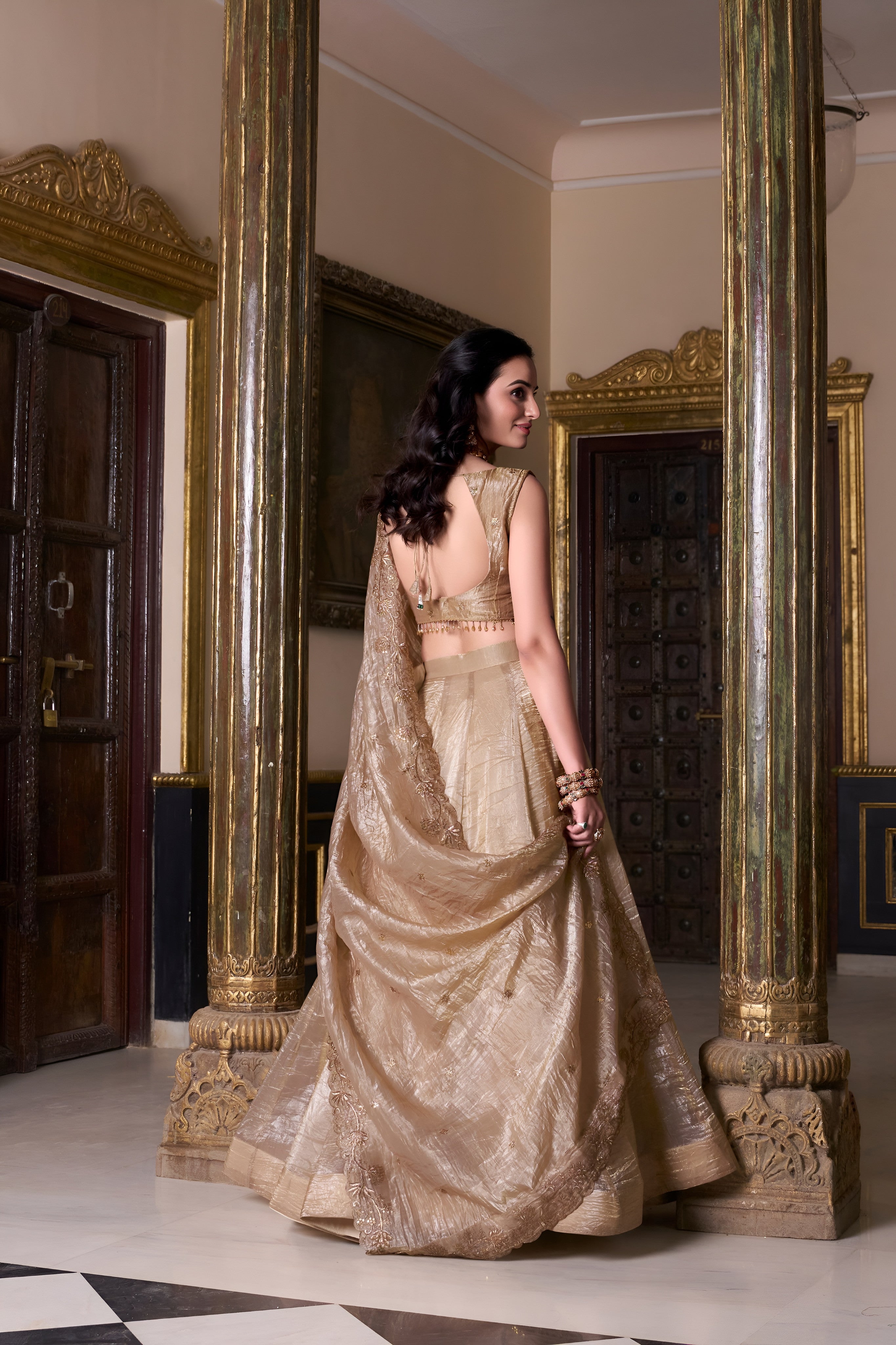 Gold Crush Lehenga Choli with Unstitched Blouse Set