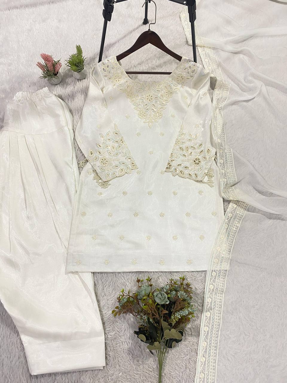 Beads Sequins Embroidered Kurta Salwar Set