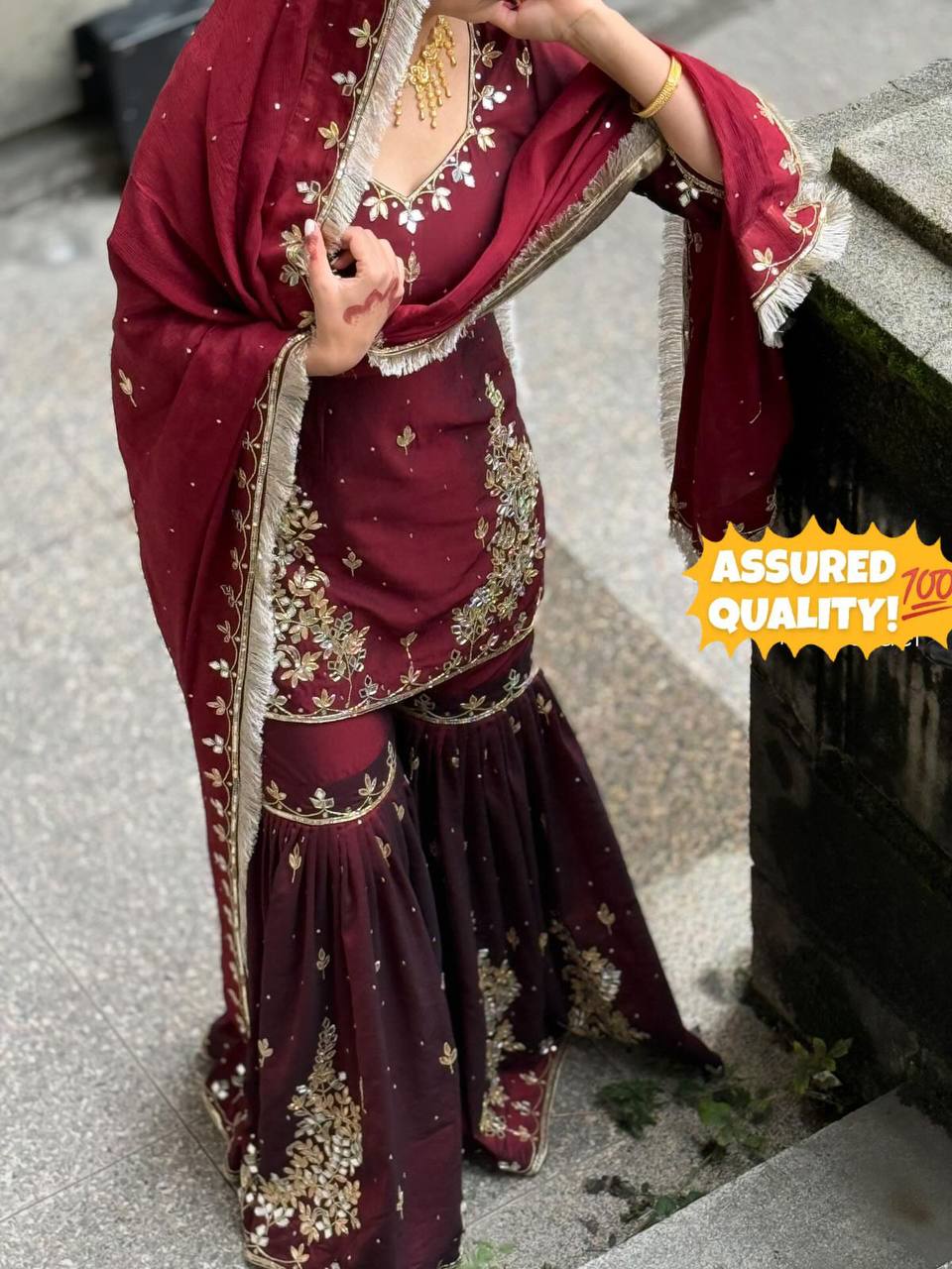 Designer Fendy Mirror Work Sharara Suit Set