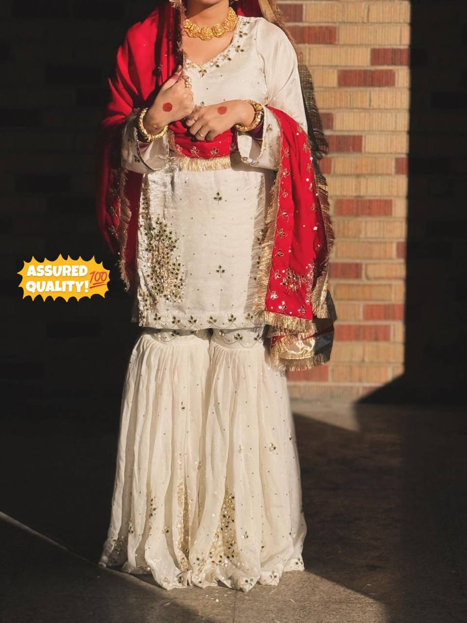 Designer Fendy Mirror Work Sharara Suit Set