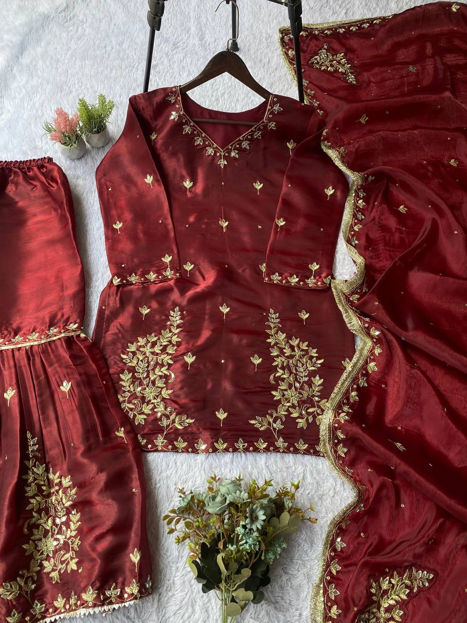 Designer Fendy Mirror Work Sharara Suit Set