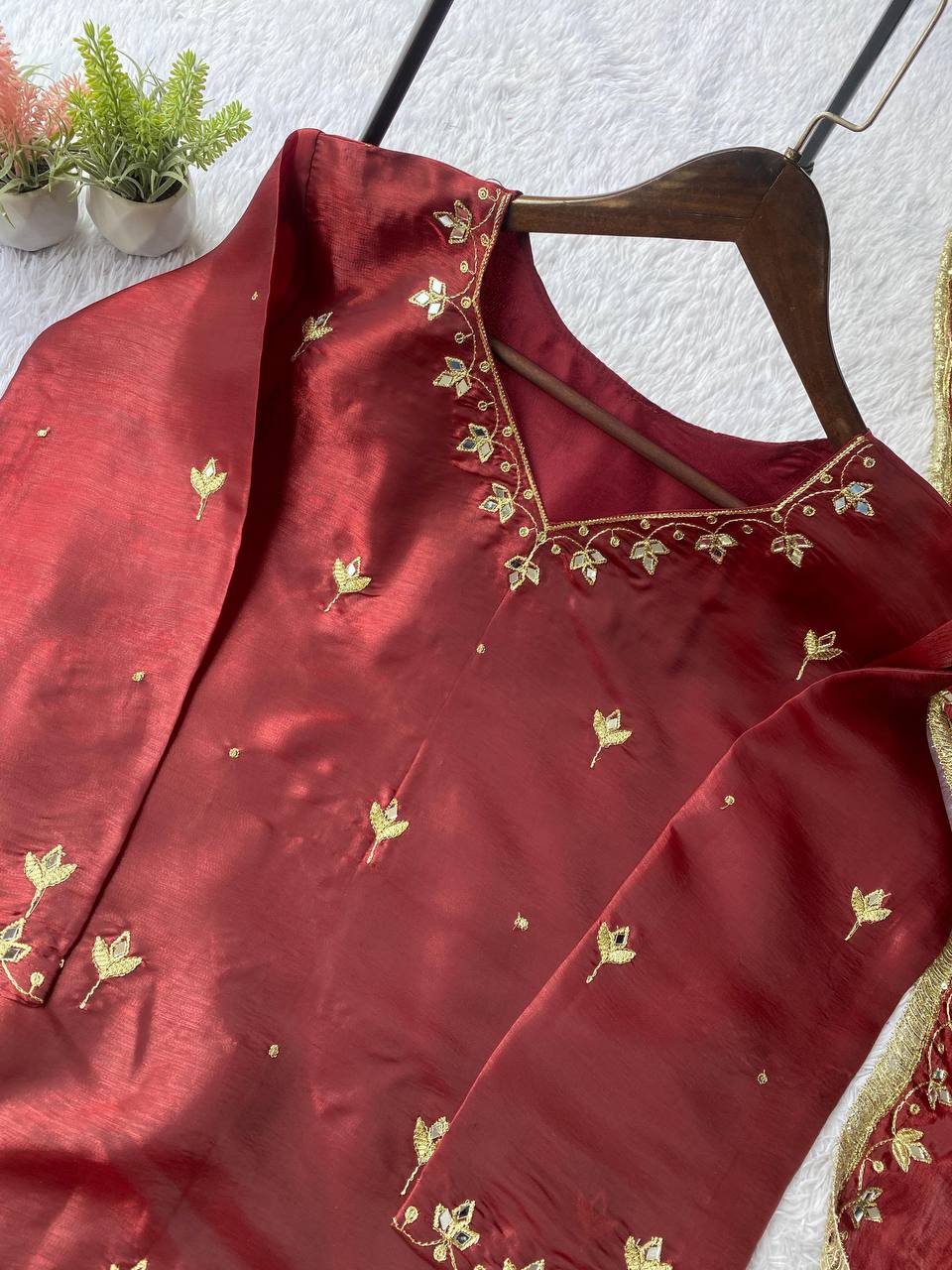 Designer Fendy Mirror Work Sharara Suit Set