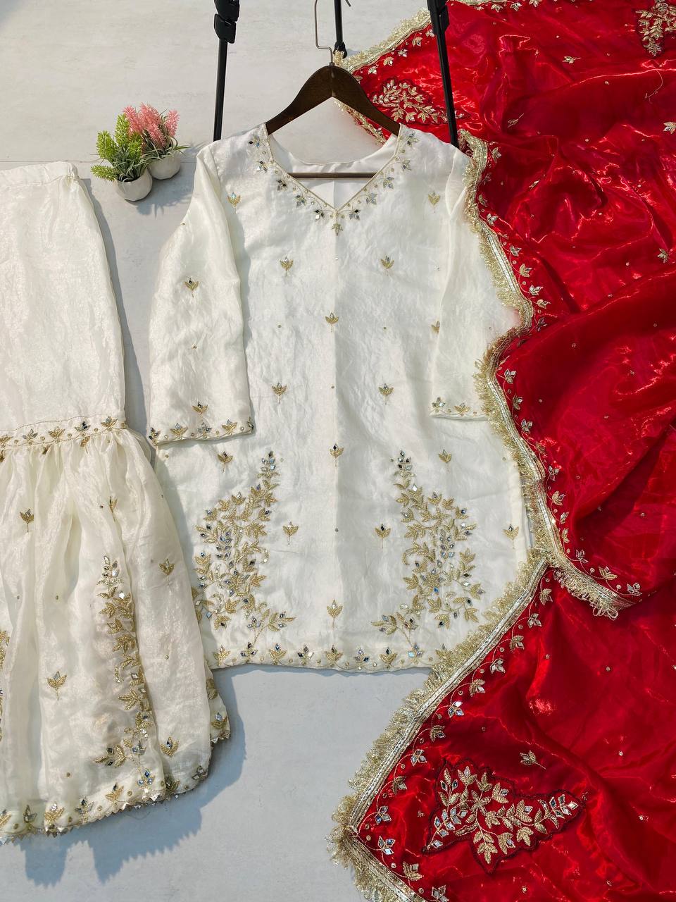 Designer Fendy Mirror Work Sharara Suit Set