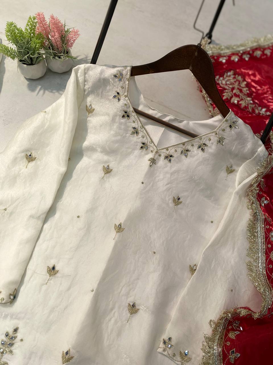 Designer Fendy Mirror Work Sharara Suit Set