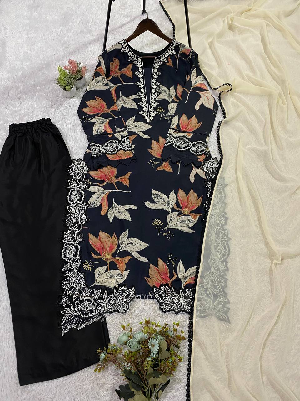 Designer Embroidered Kurta Palazzo Set
