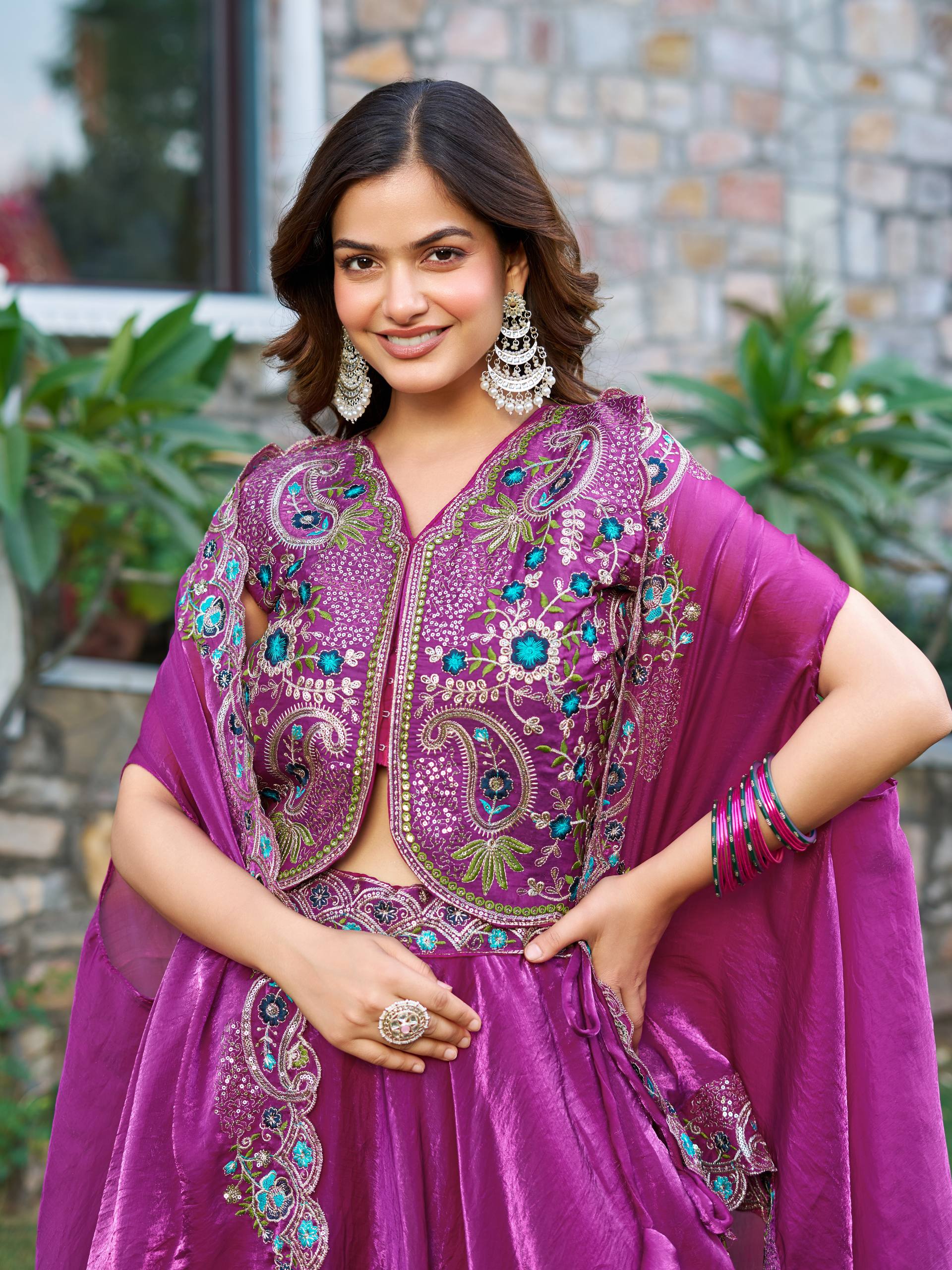 Designer Fendy Silk Embroidered Lehenga Choli Shrug Set