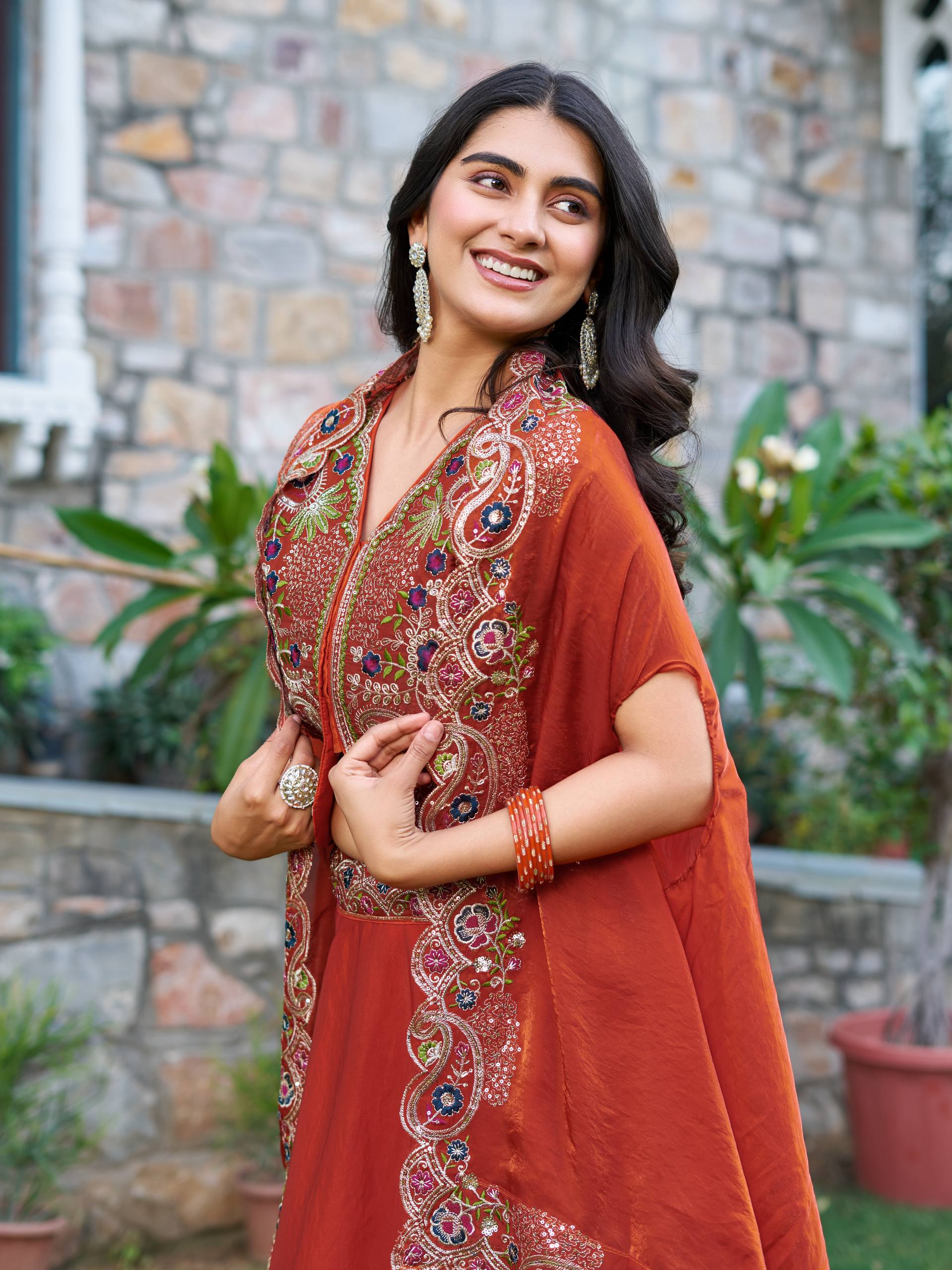 Designer Fendy Silk Embroidered Lehenga Choli Shrug Set