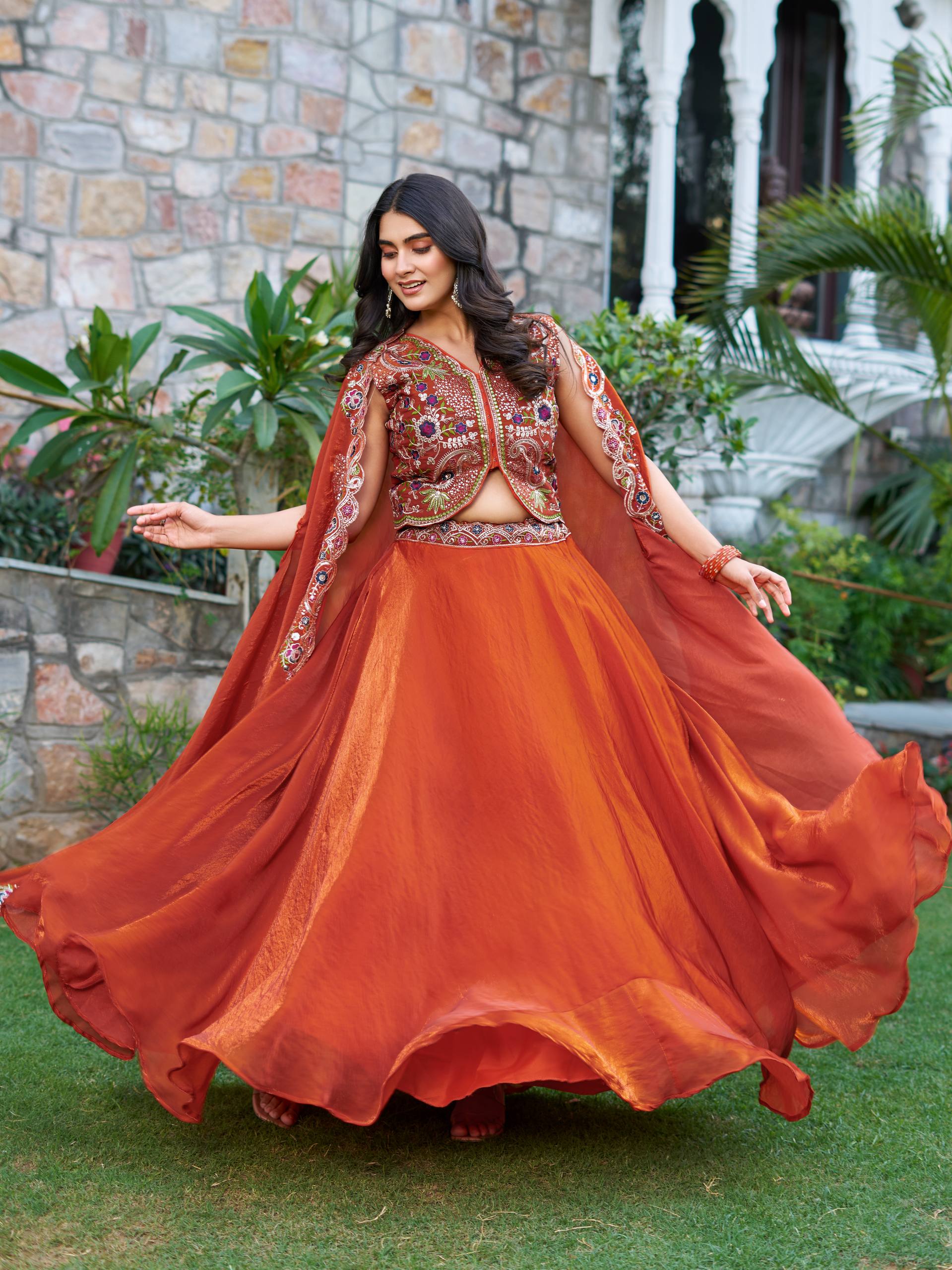 Designer Fendy Silk Embroidered Lehenga Choli Shrug Set
