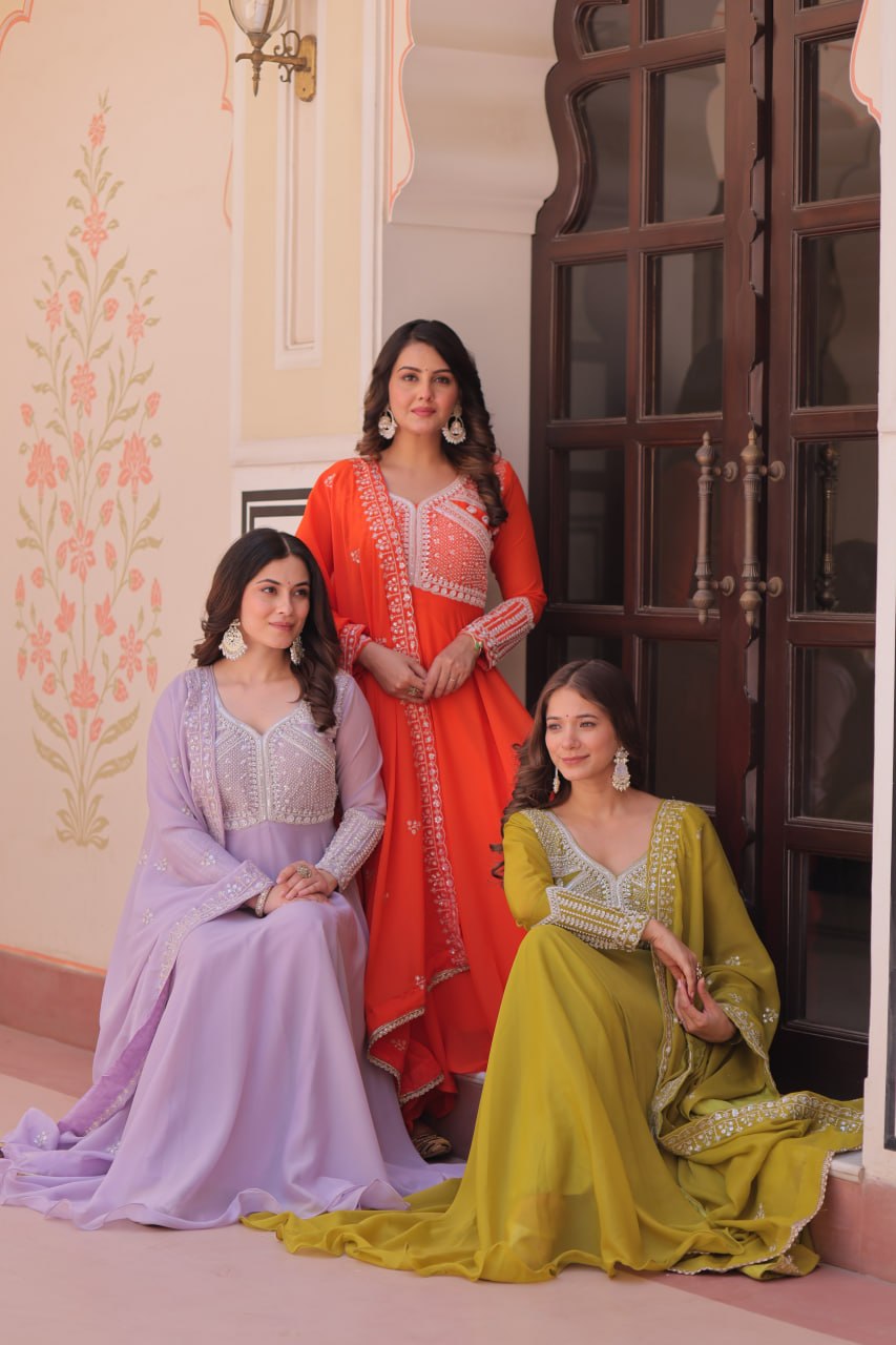 Star Georgette Sequins Embroidered Anarkali Gown With Dupatta