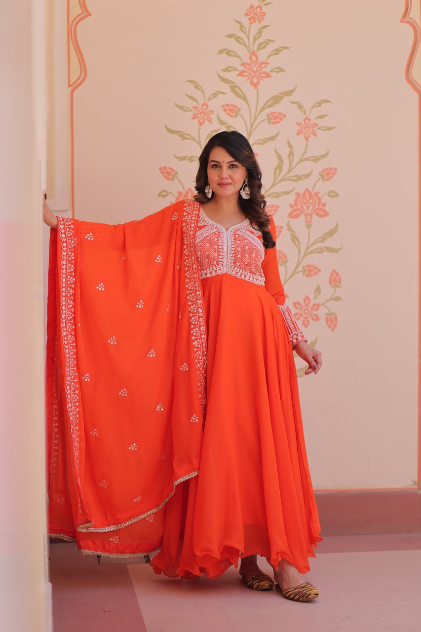 Star Georgette Sequins Embroidered Anarkali Gown With Dupatta