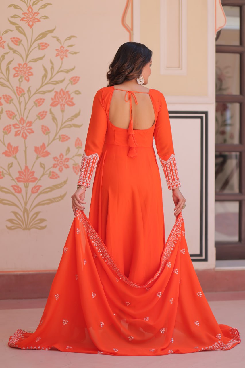Star Georgette Sequins Embroidered Anarkali Gown With Dupatta