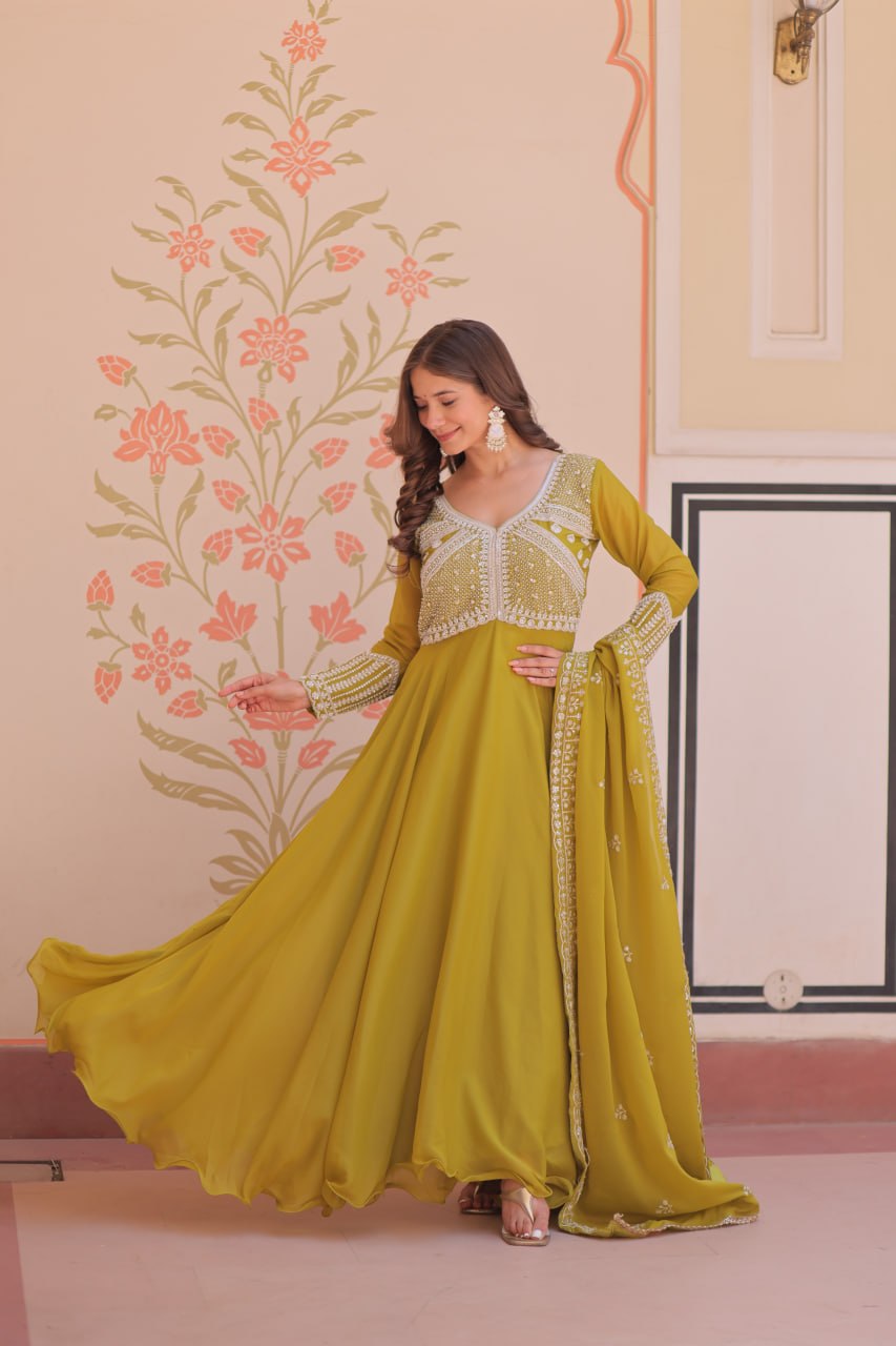 Star Georgette Sequins Embroidered Anarkali Gown With Dupatta