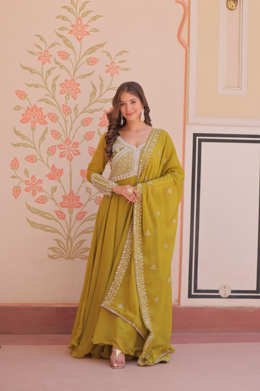 Star Georgette Sequins Embroidered Anarkali Gown With Dupatta