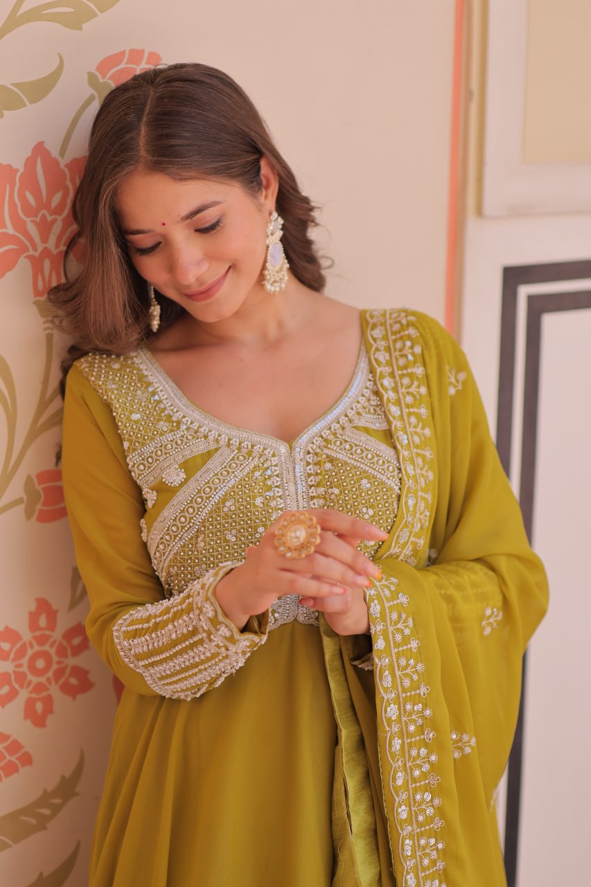 Star Georgette Sequins Embroidered Anarkali Gown With Dupatta