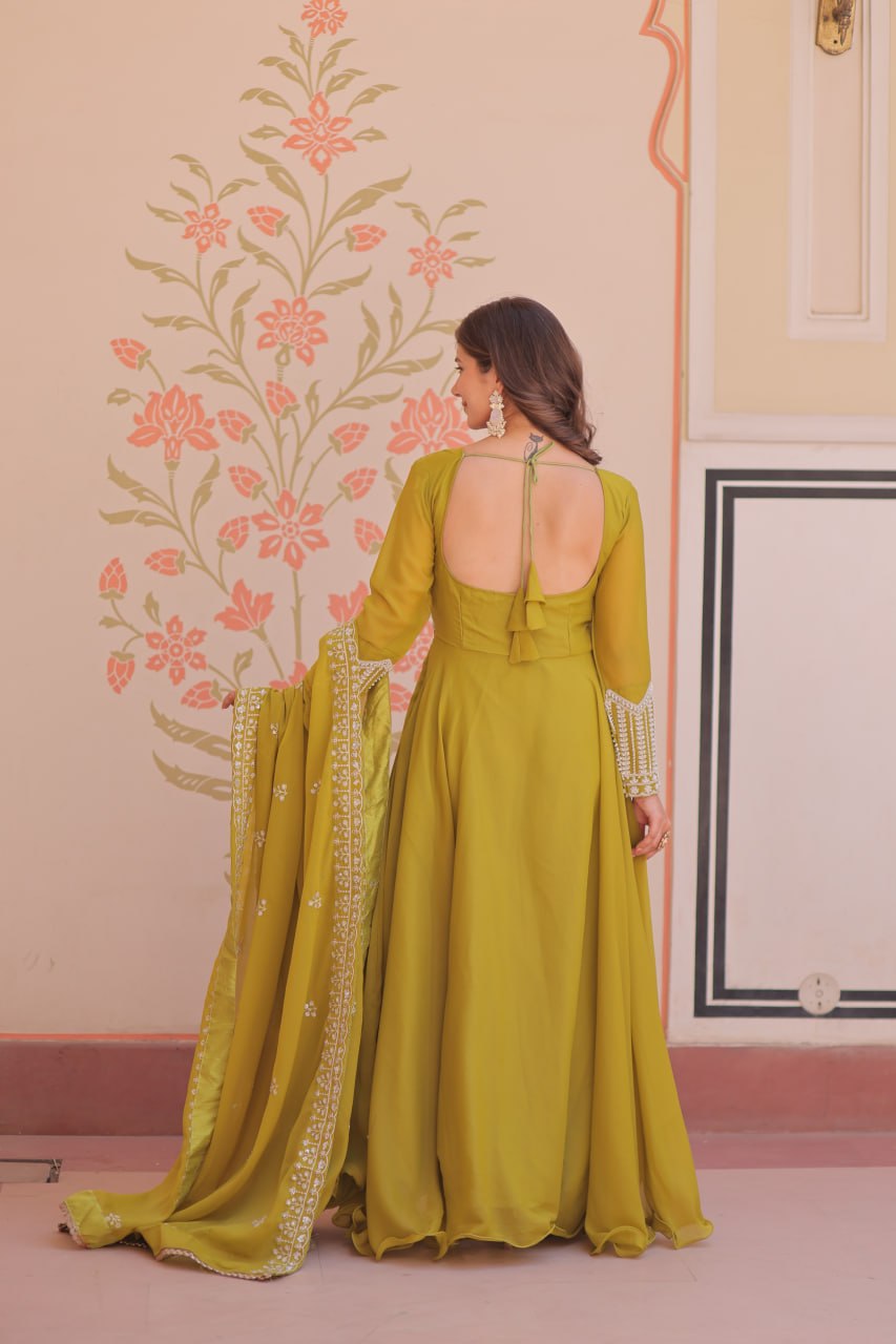Star Georgette Sequins Embroidered Anarkali Gown With Dupatta