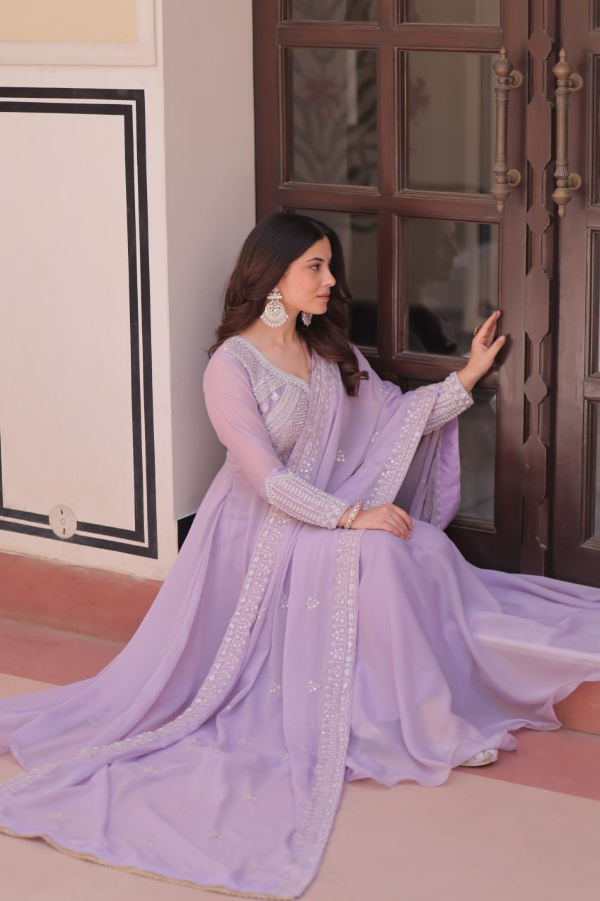 Star Georgette Sequins Embroidered Anarkali Gown With Dupatta