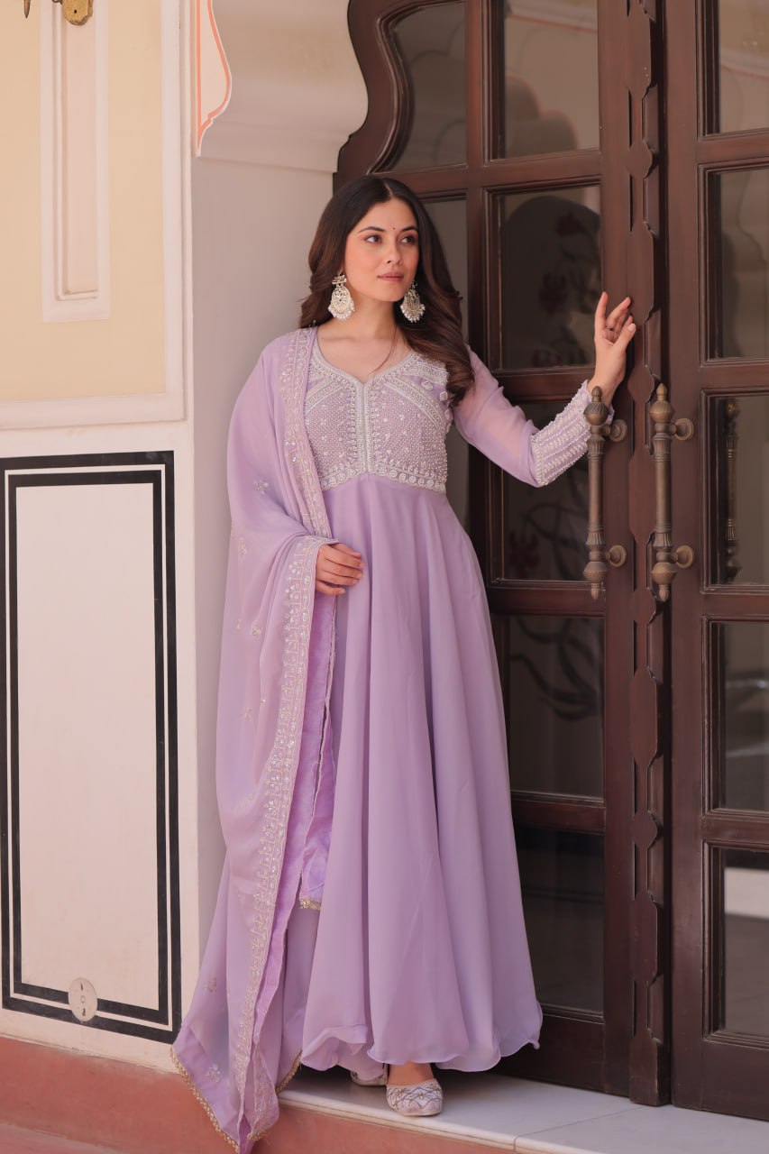 Star Georgette Sequins Embroidered Anarkali Gown With Dupatta