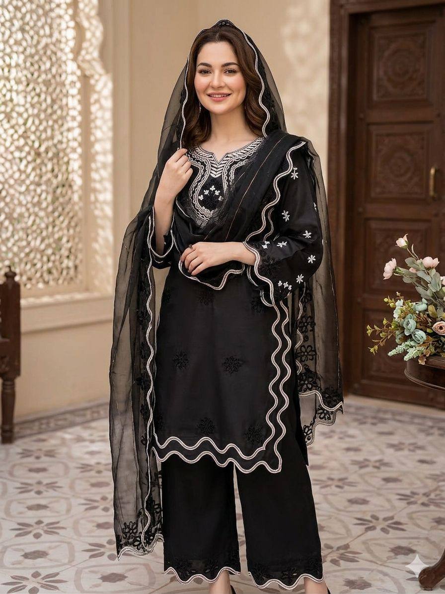 Designer Embroidered Cutwork Kurta Palazzo Suit Set