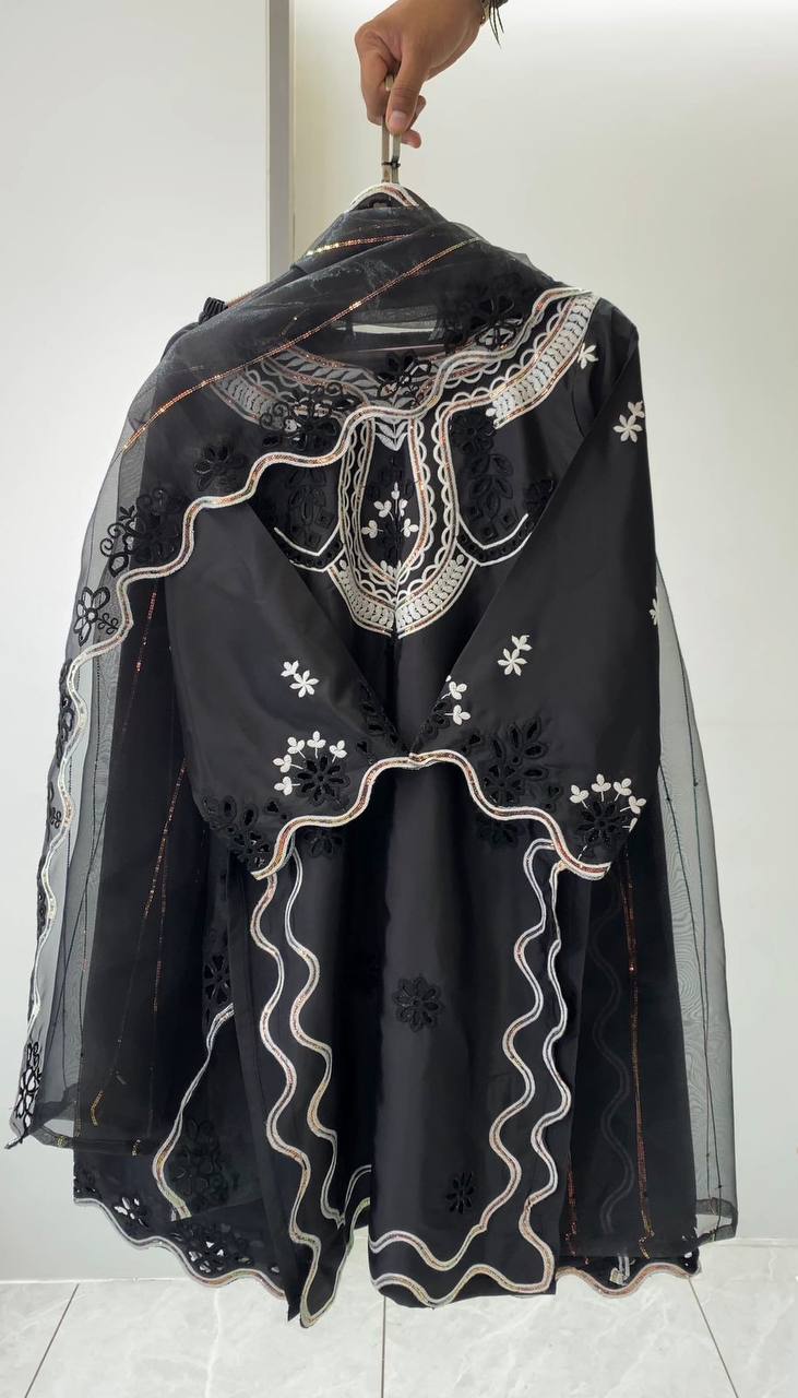 Designer Embroidered Cutwork Kurta Palazzo Suit Set