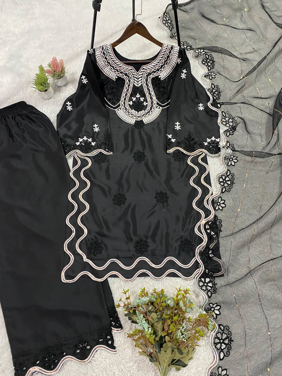 Designer Embroidered Cutwork Kurta Palazzo Suit Set