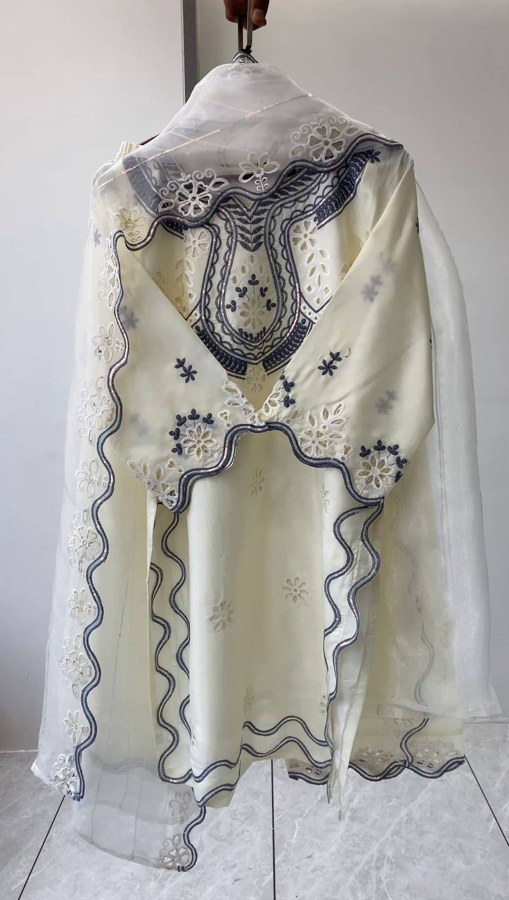 Designer Embroidered Cutwork Kurta Palazzo Suit Set