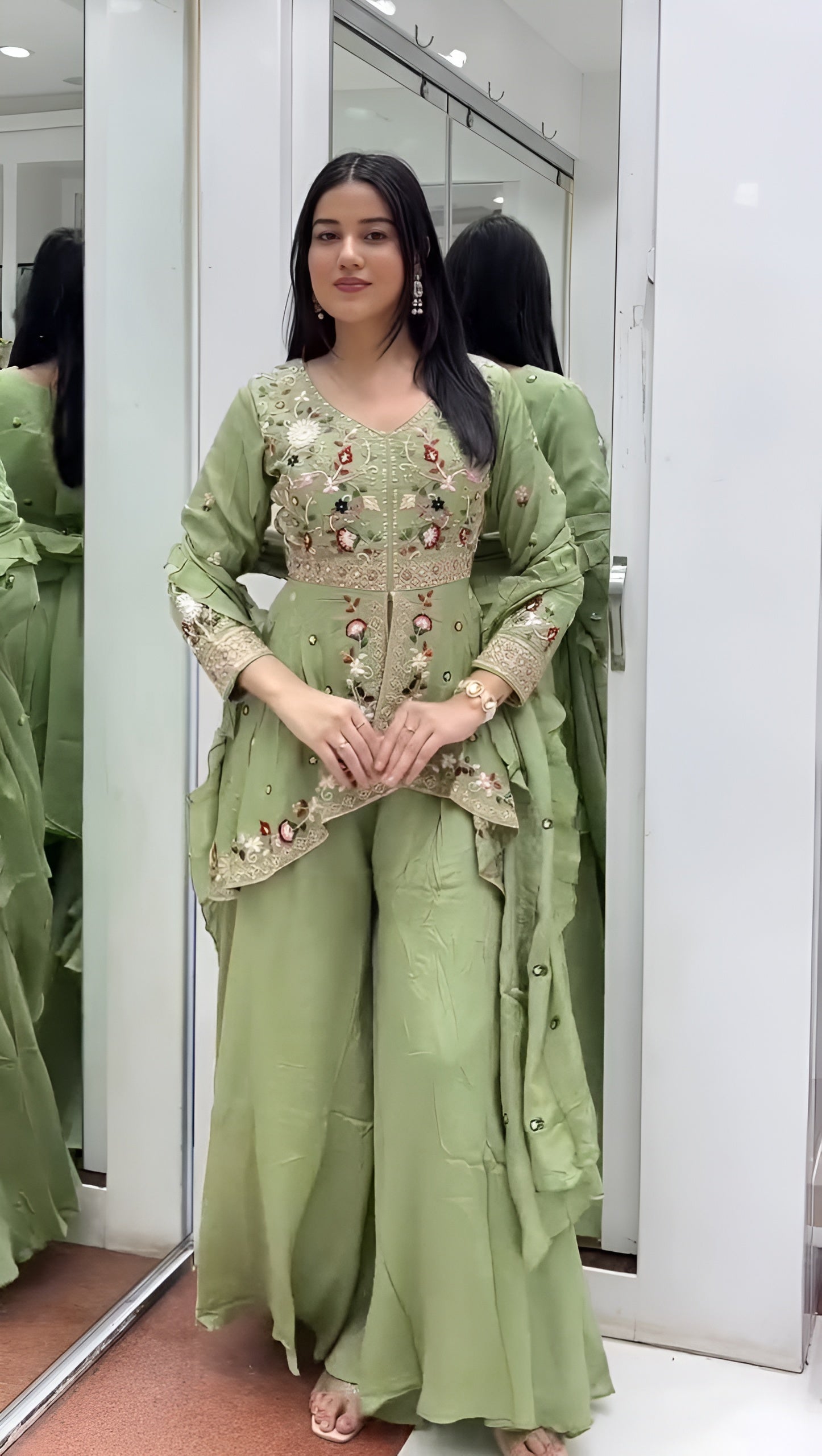 Designer Rangoli Silk Kurta Palazzo Dupatta Set