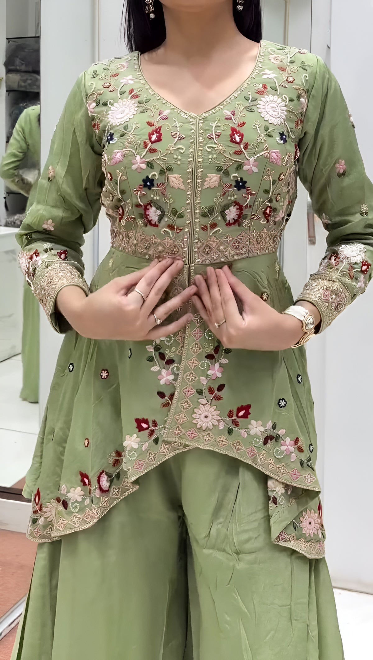 Designer Rangoli Silk Kurta Palazzo Dupatta Set