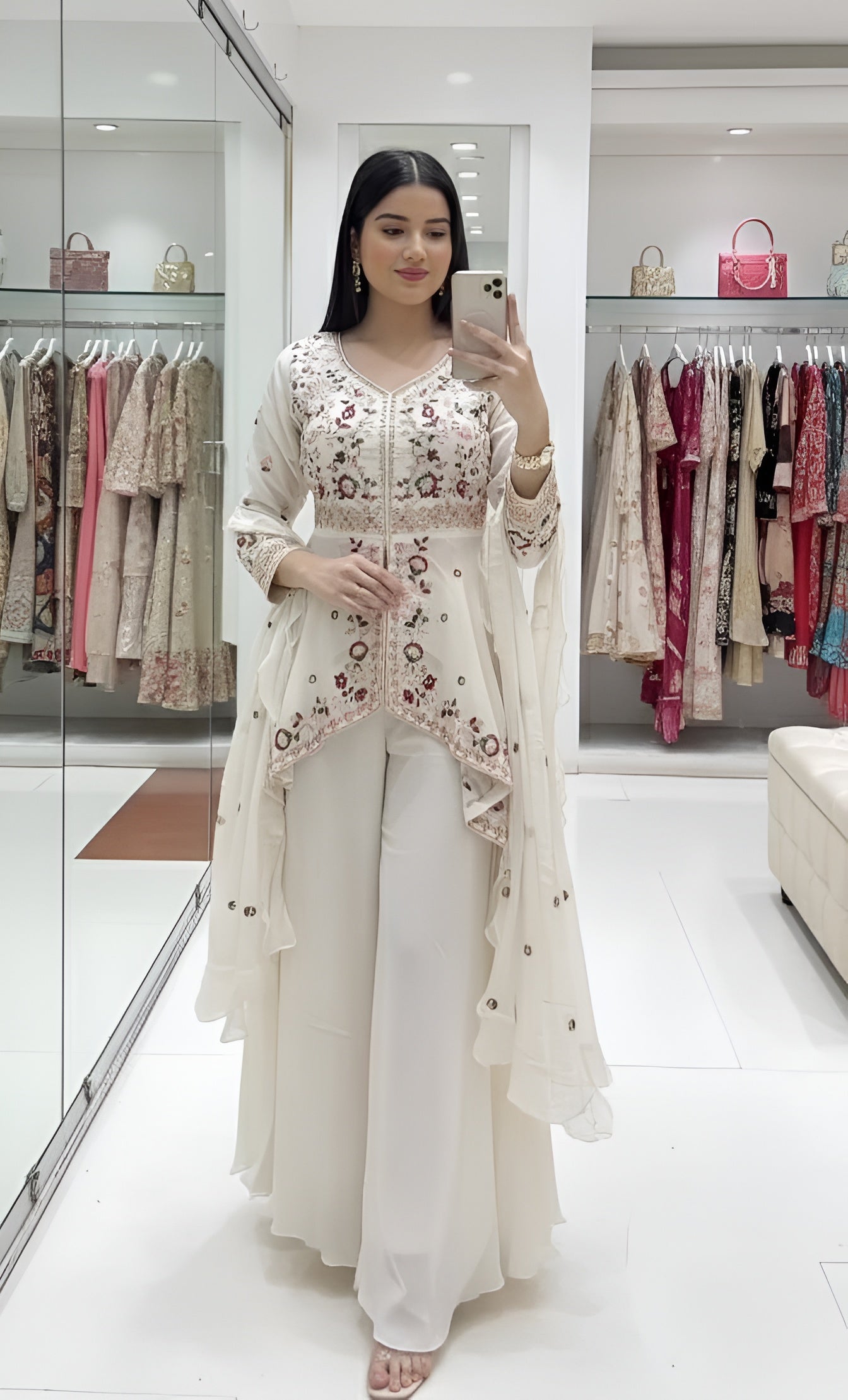Designer Rangoli Silk Kurta Palazzo Dupatta Set