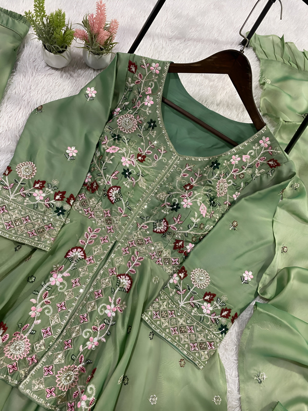 Designer Rangoli Silk Kurta Palazzo Dupatta Set