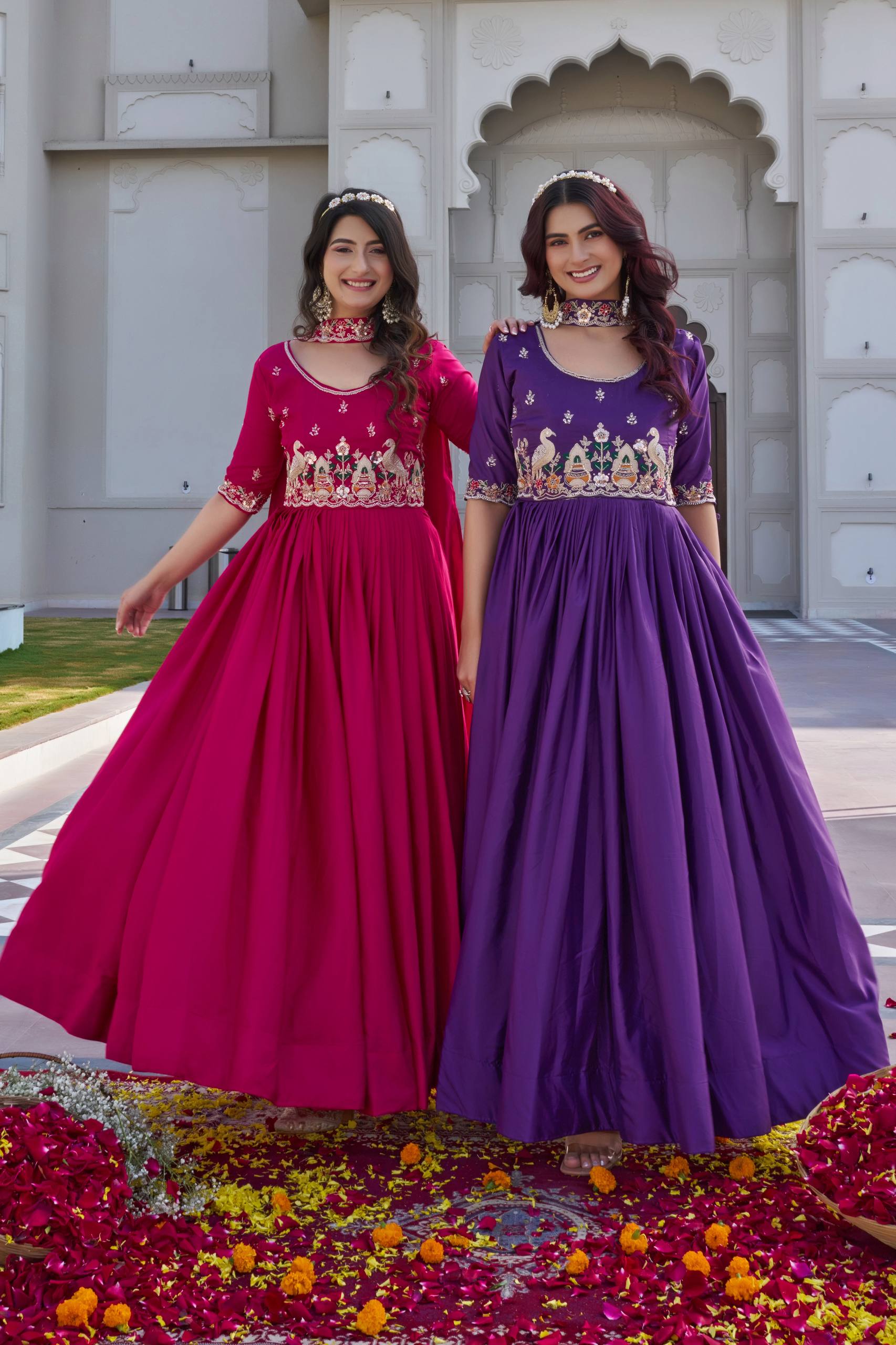 Designer Embroidered Crepe Silk Anarkali Gown Set