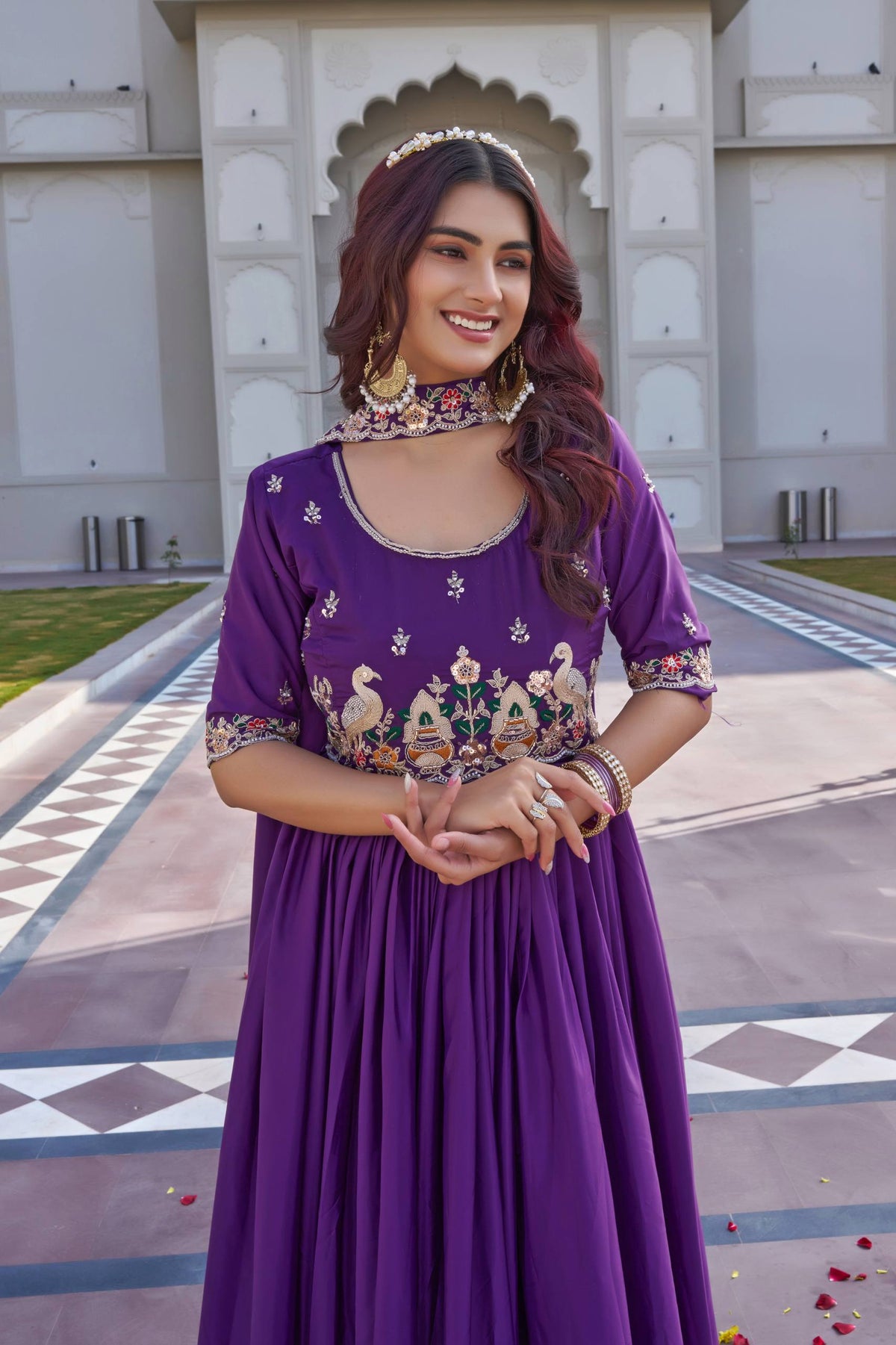 Designer Embroidered Crepe Silk Anarkali Gown Set