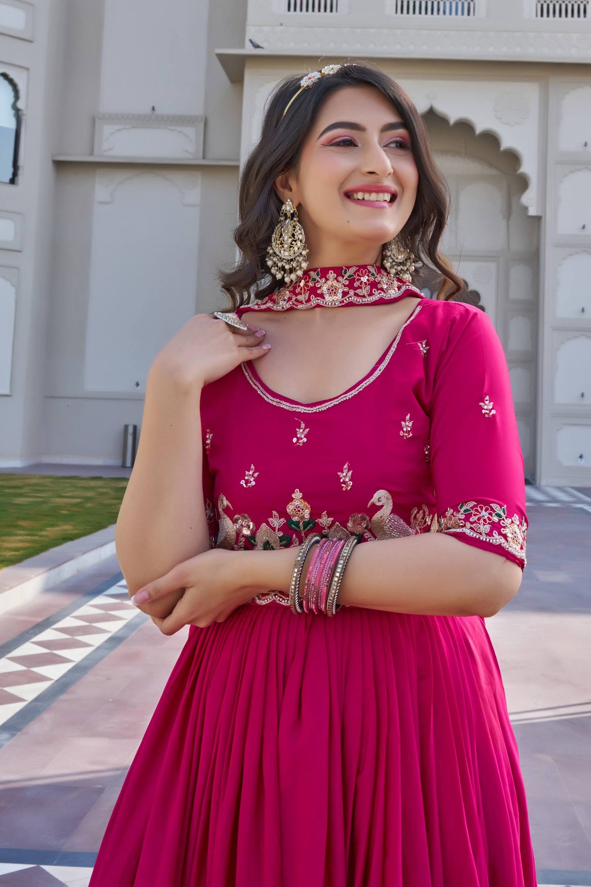 Designer Embroidered Crepe Silk Anarkali Gown Set
