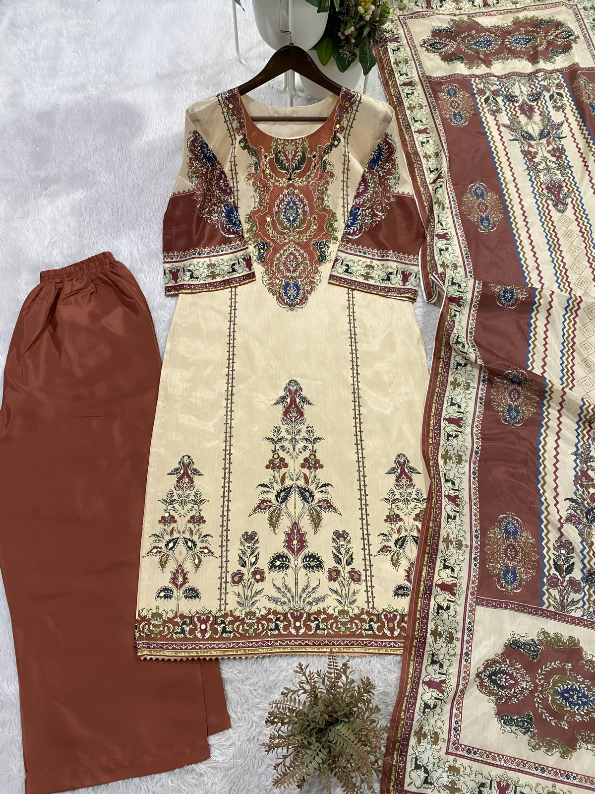 Premium Printed Chinon Kurta Pant Dupatta Set