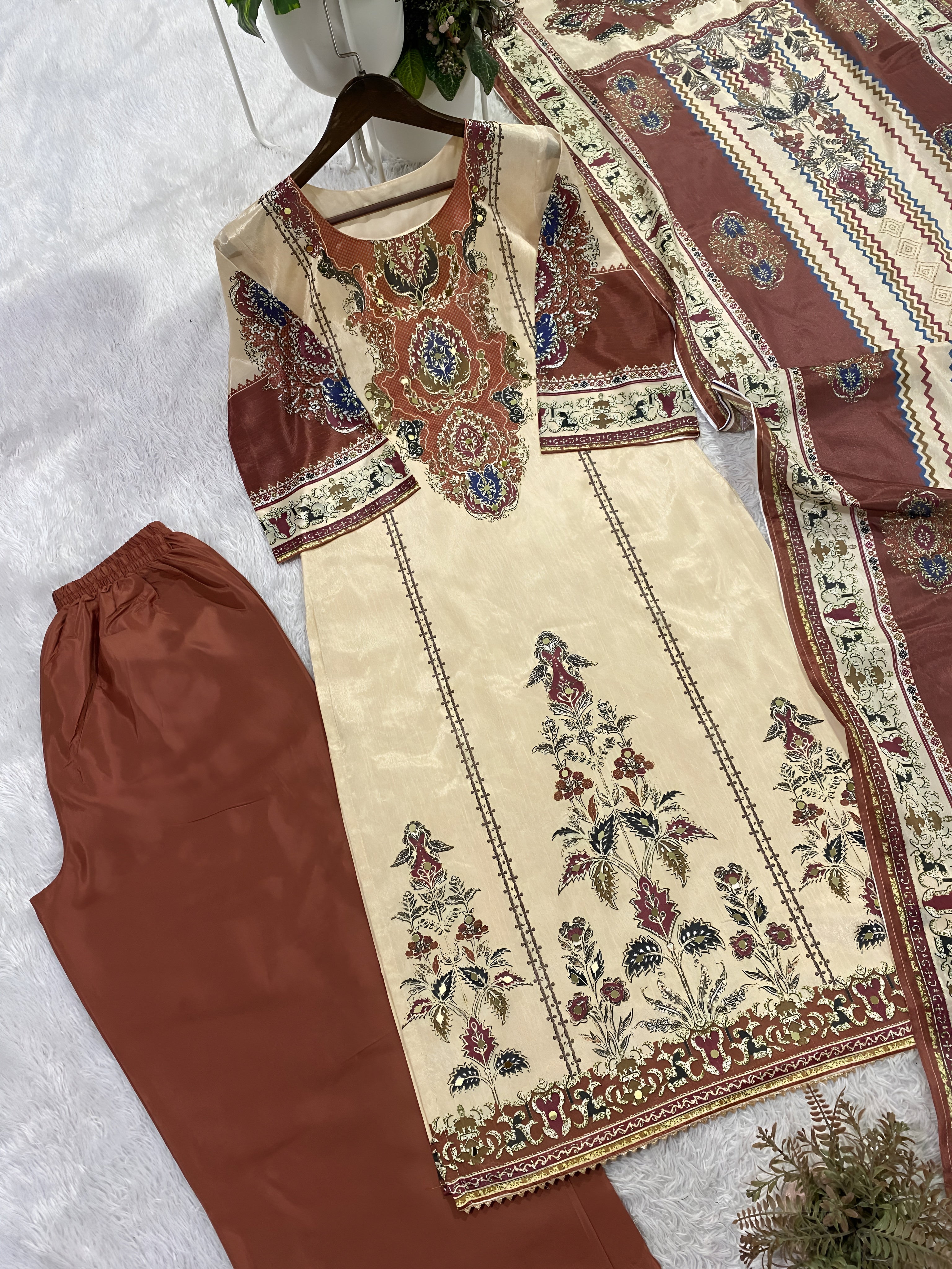 Premium Printed Chinon Kurta Pant Dupatta Set