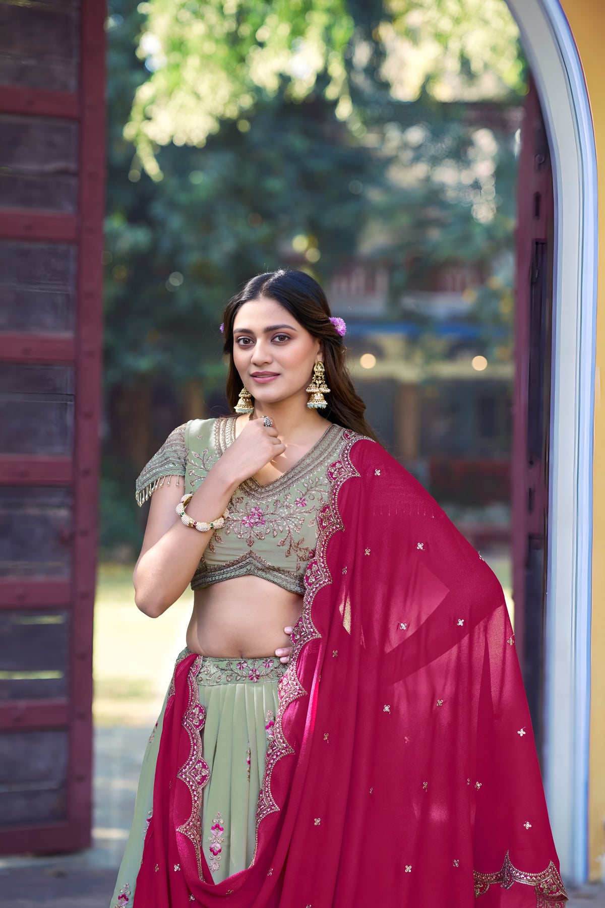 Designer Embroidered Wedding Wear Lehenga Set