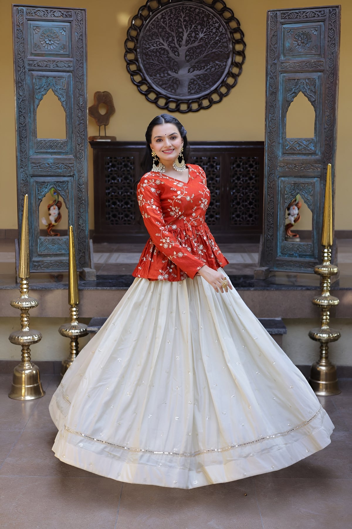 Designer YSL Silk Sequins Embroidered Lehenga Crop Top Set