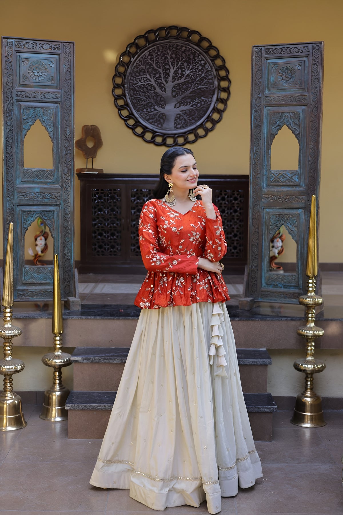 Designer YSL Silk Sequins Embroidered Lehenga Crop Top Set