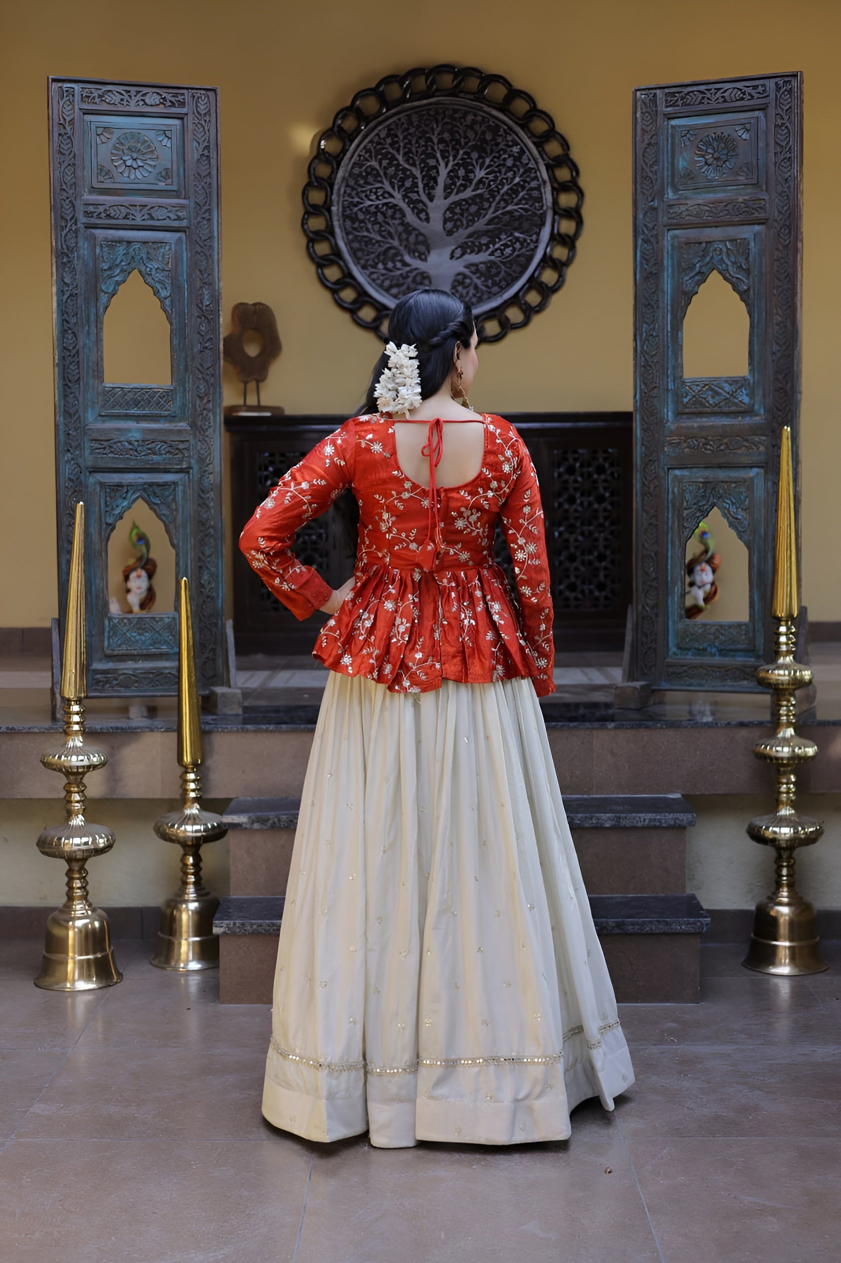 Designer YSL Silk Sequins Embroidered Lehenga Crop Top Set