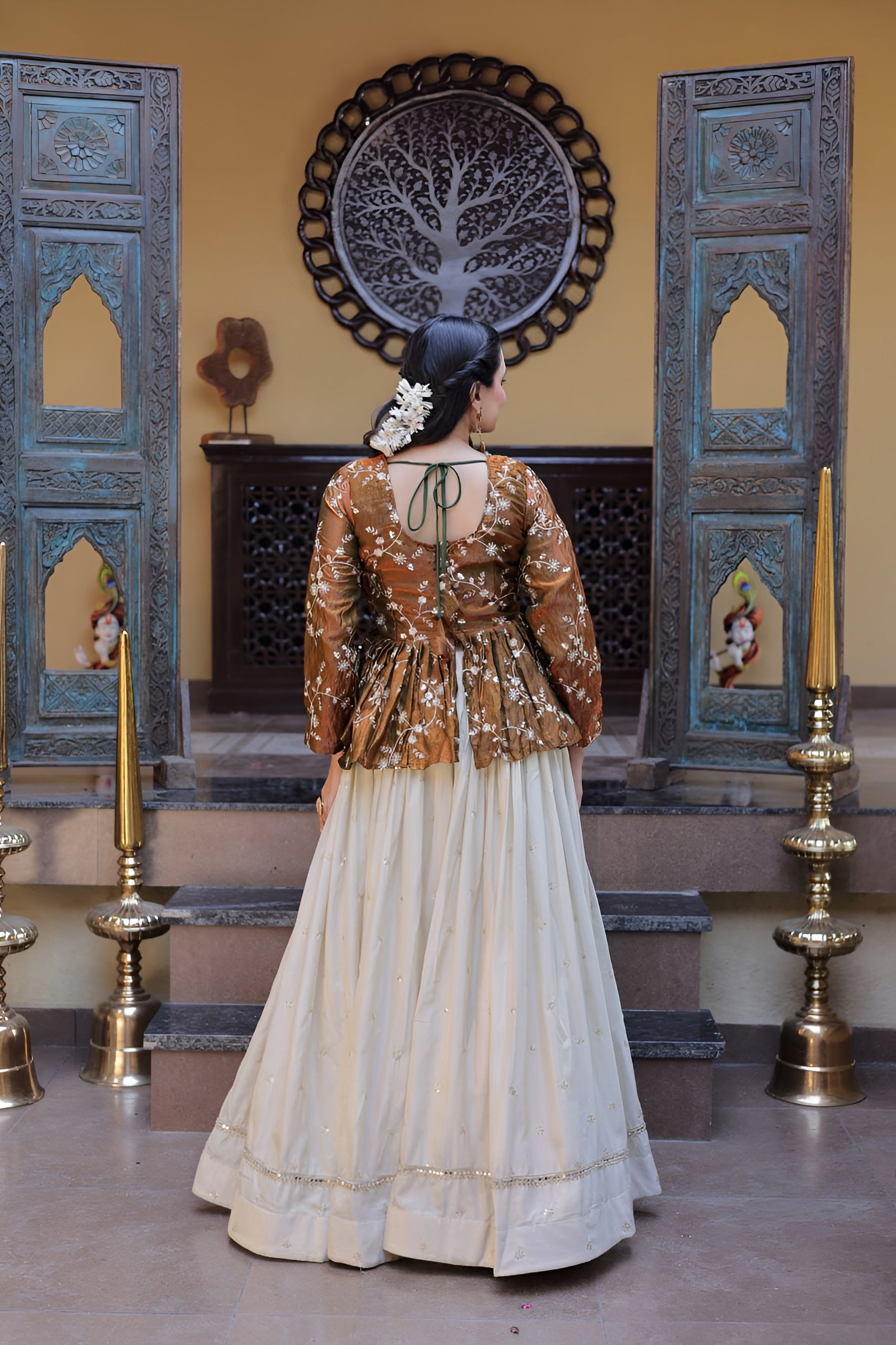 Designer YSL Silk Sequins Embroidered Lehenga Crop Top Set
