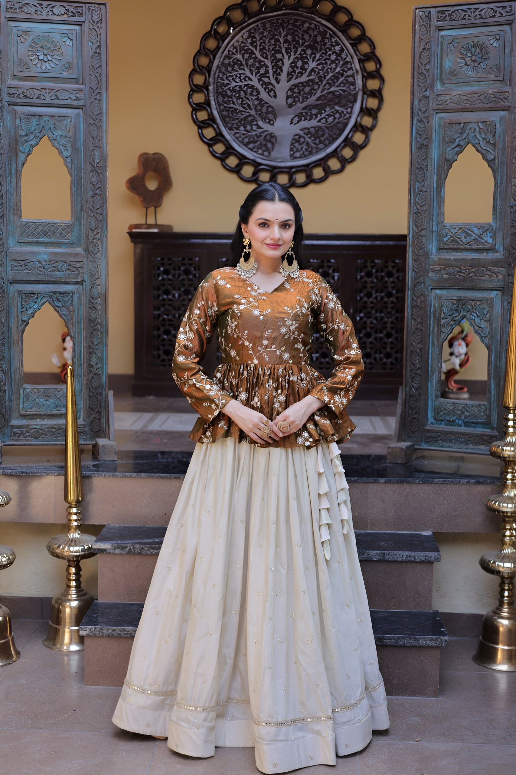 Designer YSL Silk Sequins Embroidered Lehenga Crop Top Set