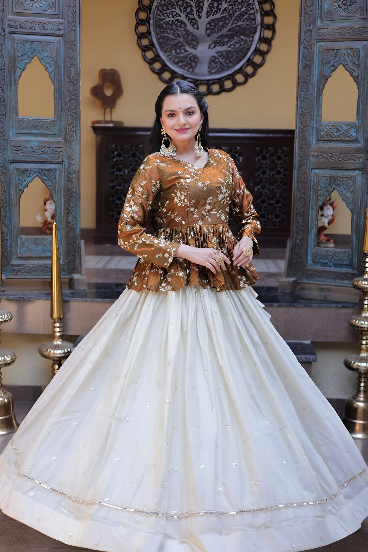 Designer YSL Silk Sequins Embroidered Lehenga Crop Top Set