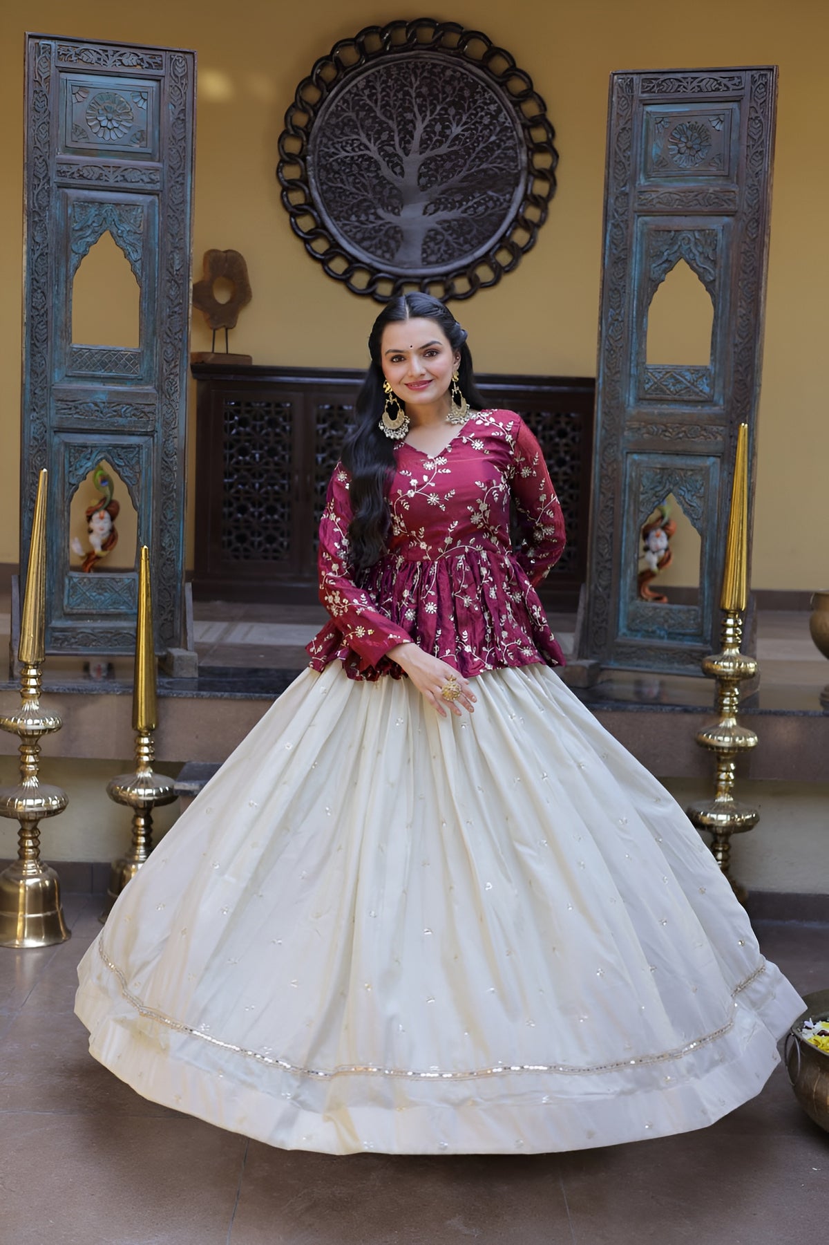 Designer YSL Silk Sequins Embroidered Lehenga Crop Top Set