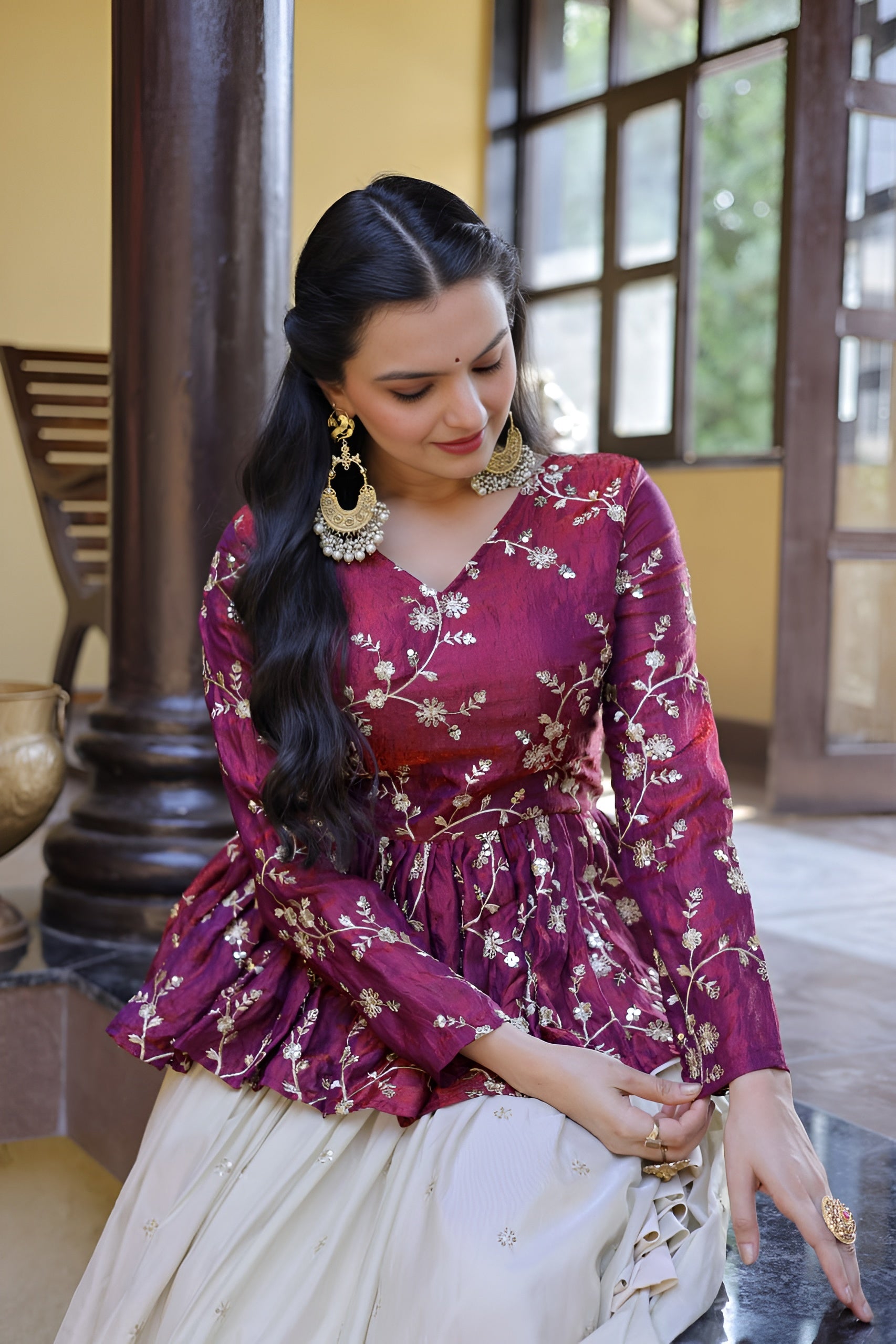 Designer YSL Silk Sequins Embroidered Lehenga Crop Top Set