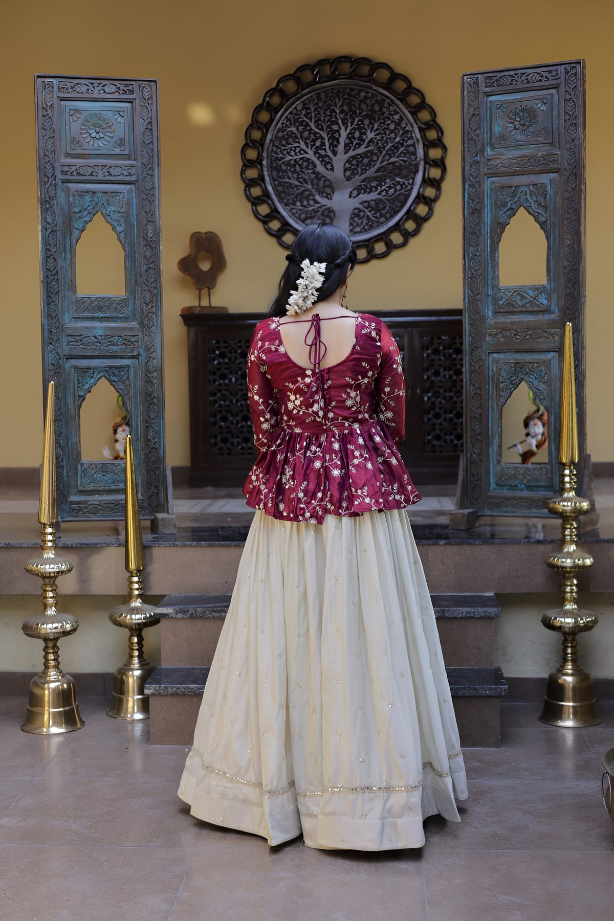 Designer YSL Silk Sequins Embroidered Lehenga Crop Top Set
