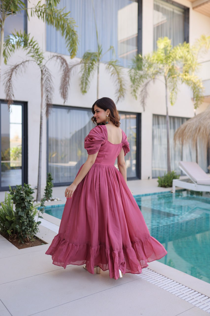 Premium Beads Embroidered Chanderi Gown
