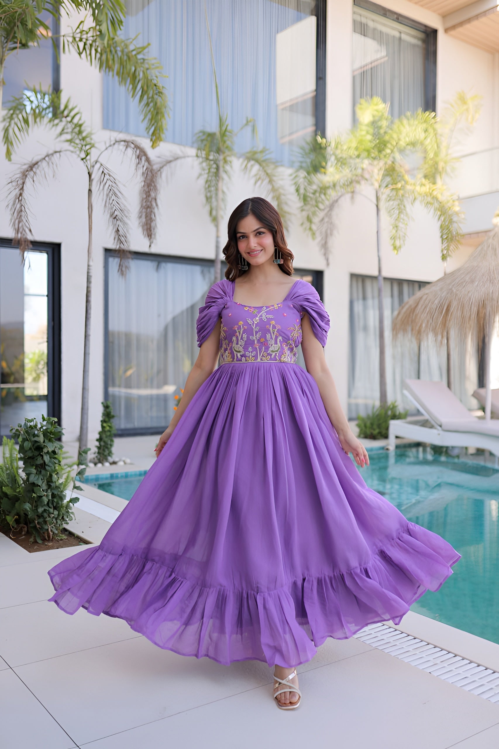 Premium Beads Embroidered Chanderi Gown