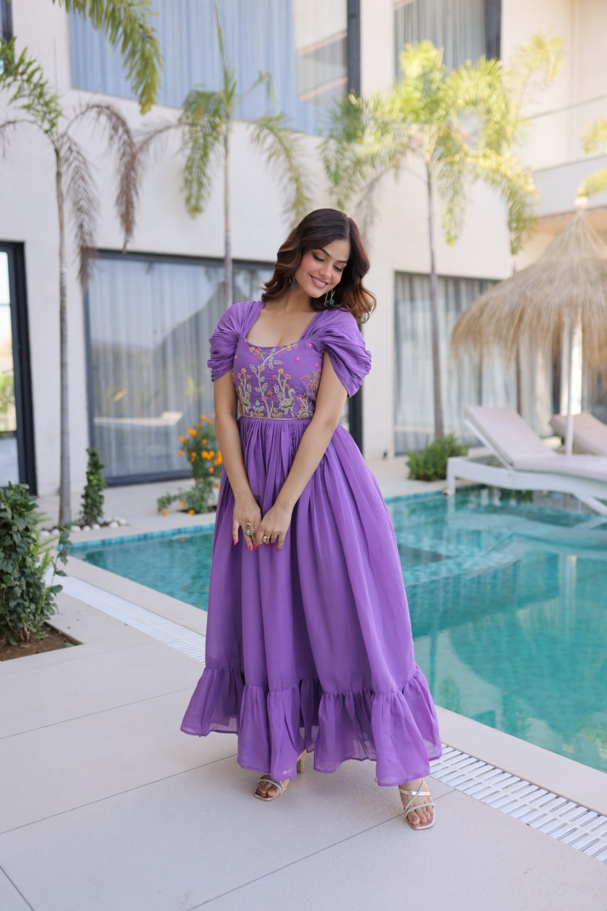 Premium Beads Embroidered Chanderi Gown