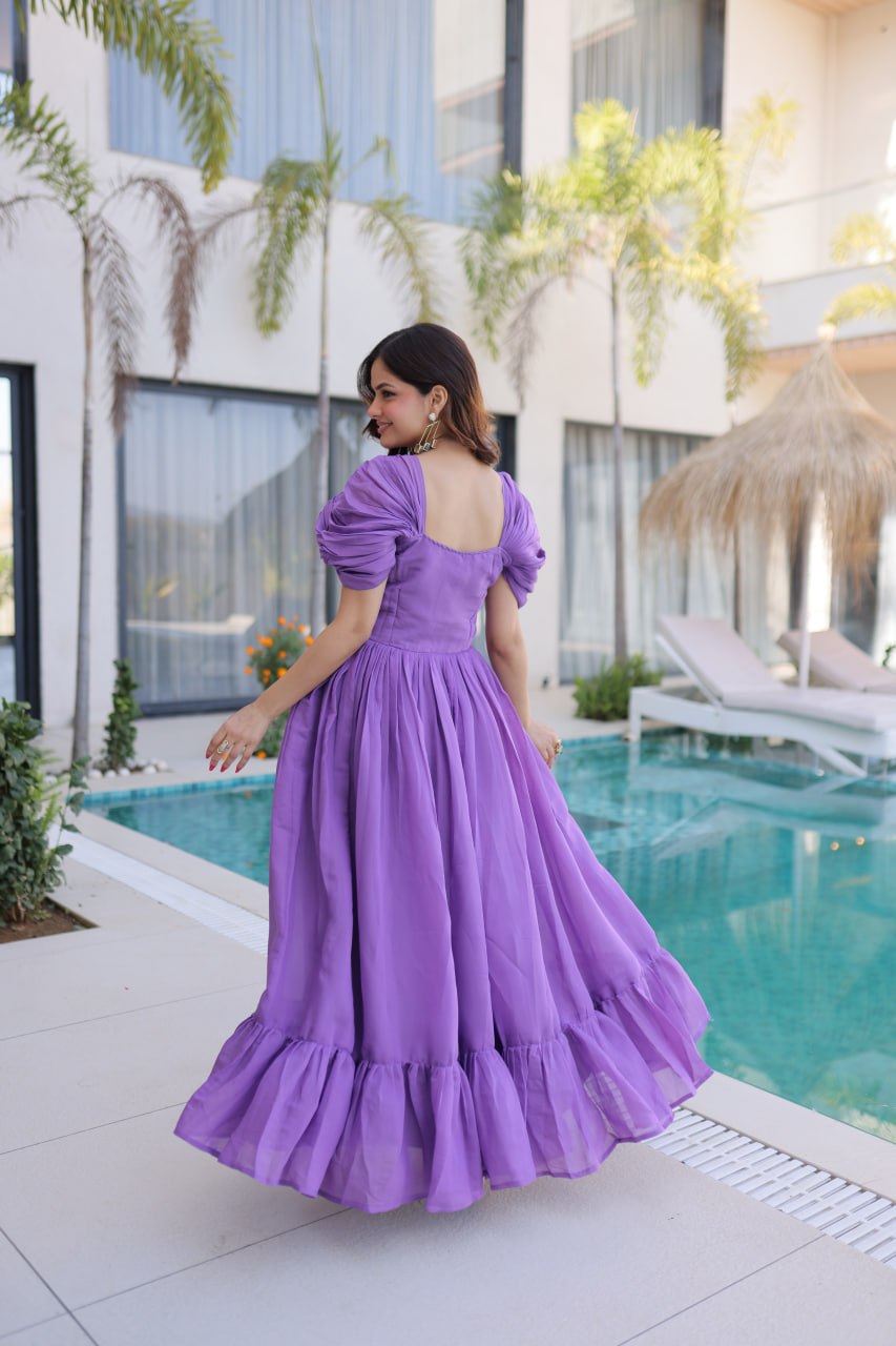 Premium Beads Embroidered Chanderi Gown